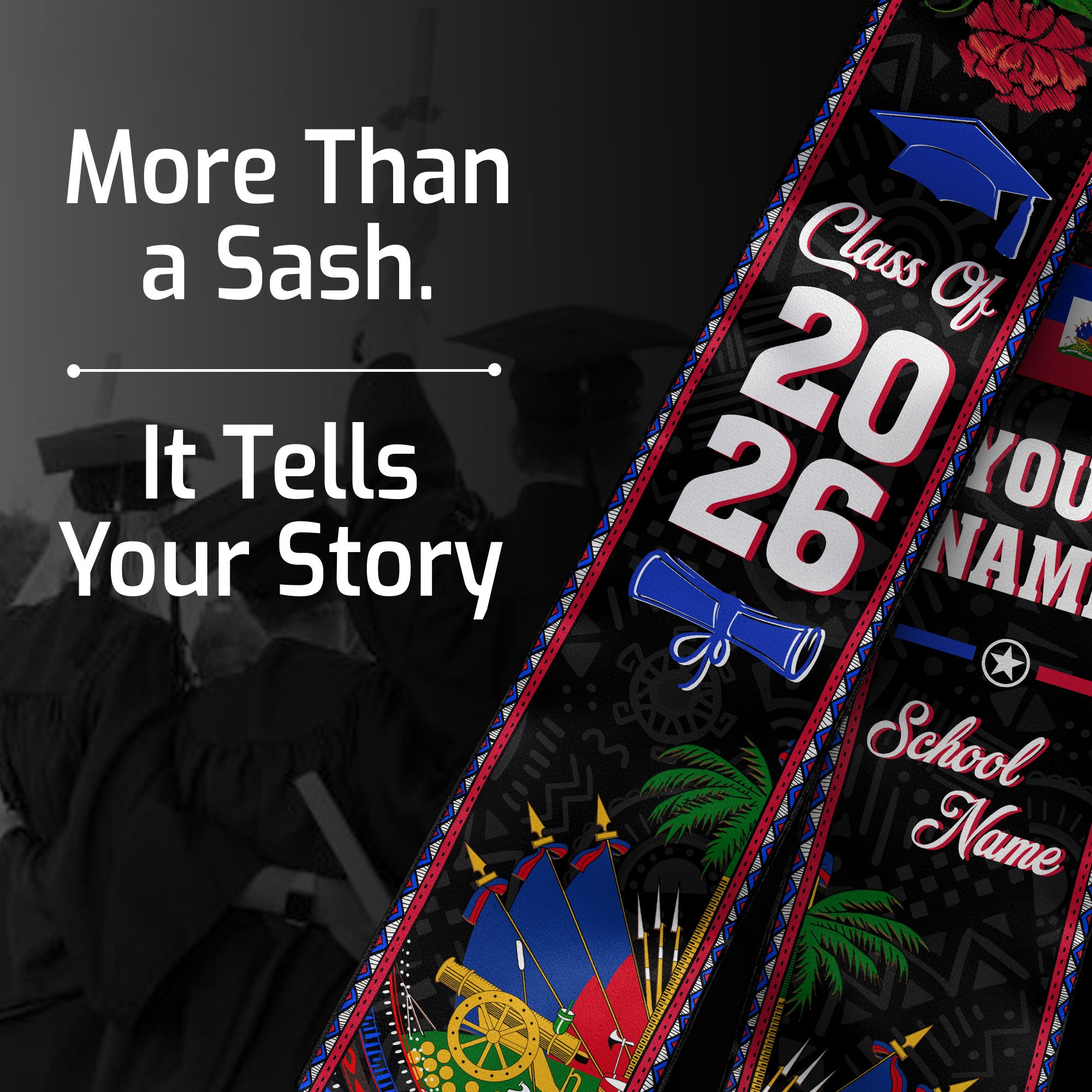Haiti Graduation Stole 2026, Haitian Flag Sash, Personalized Detail for Graduates