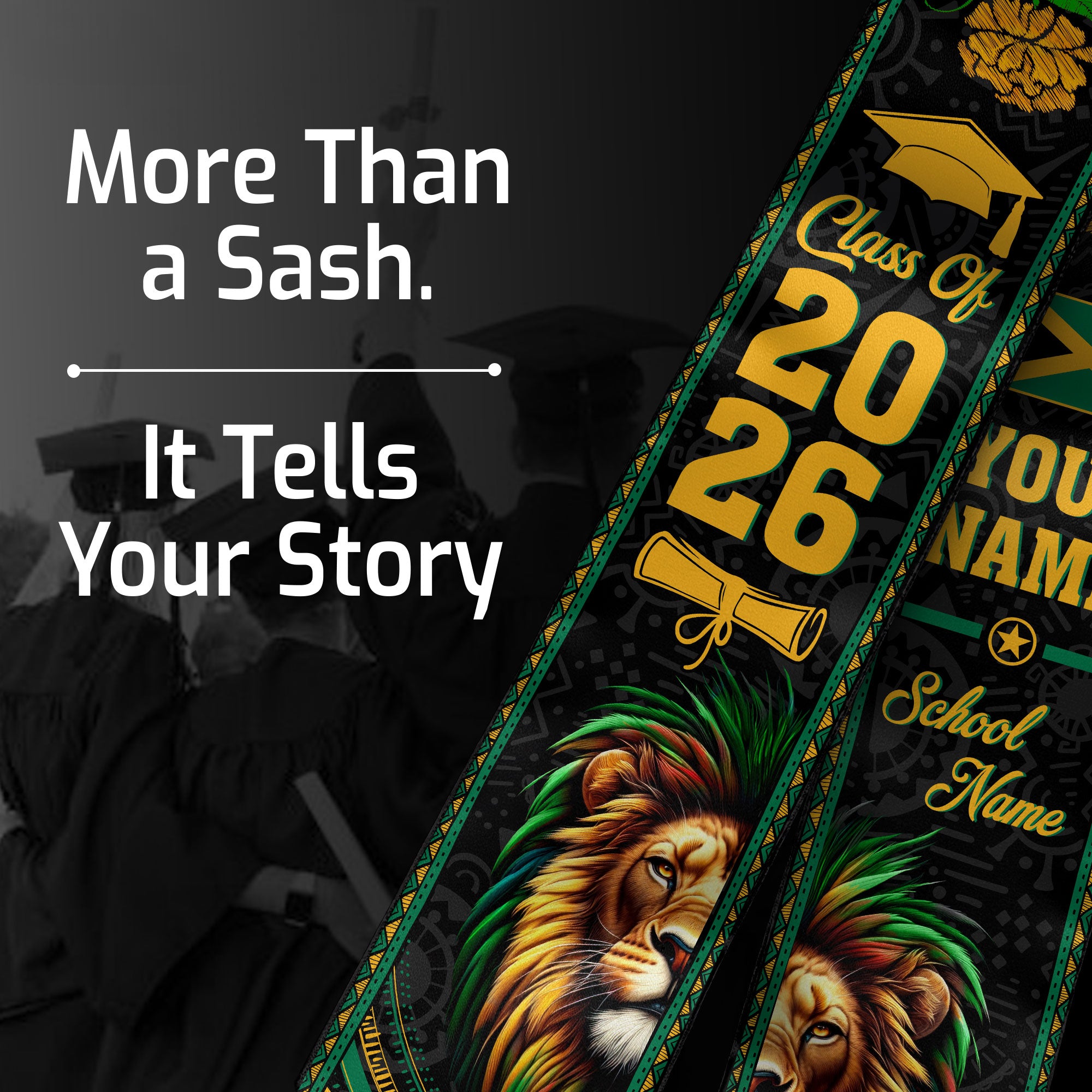 Jamaica Graduation Stole 2026, Jamaican Flag Graduation Sash, Personal Detail Option for Grads