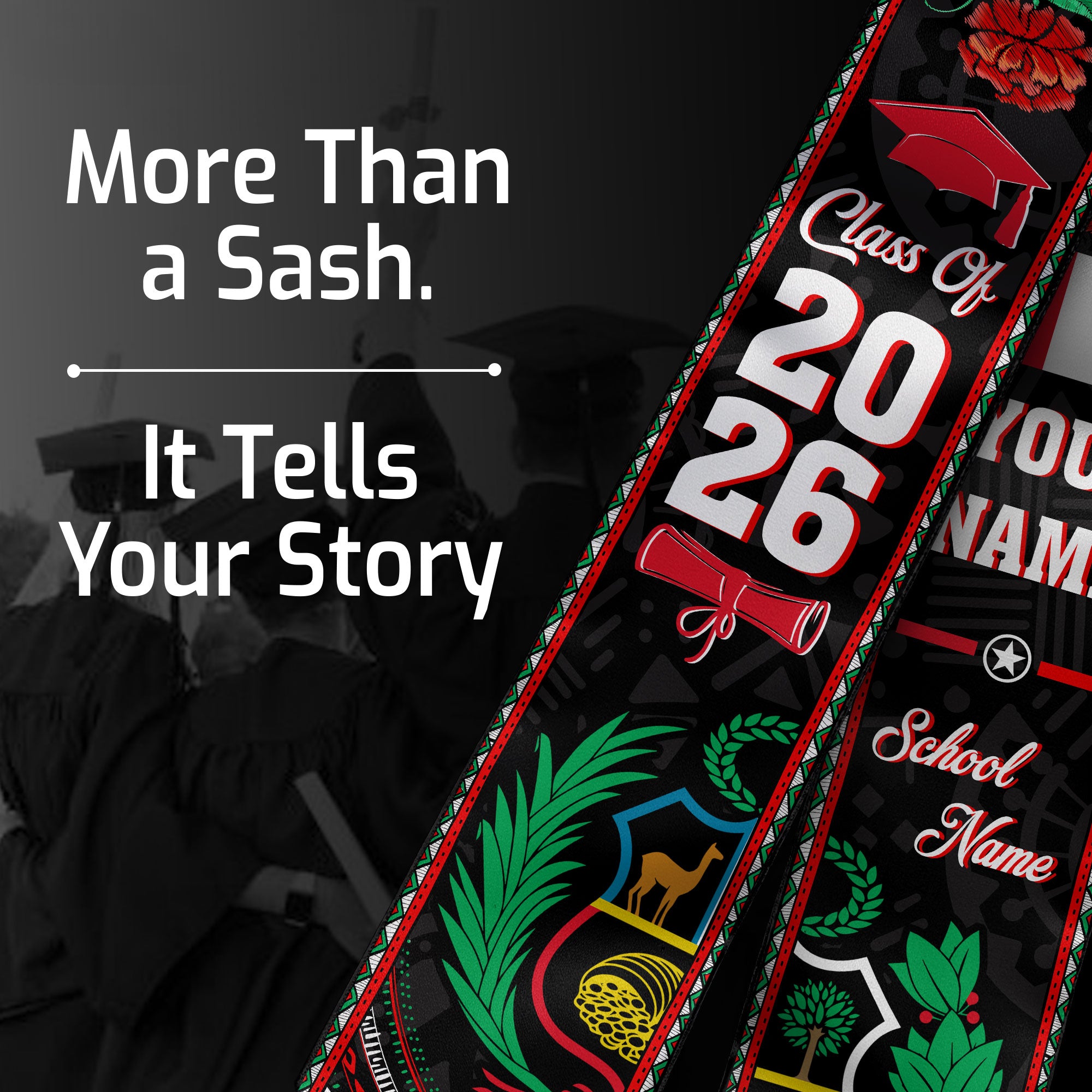 Peru Graduation Sash 2026, Peru Flag Stole, Custom Peru Graduation Stole