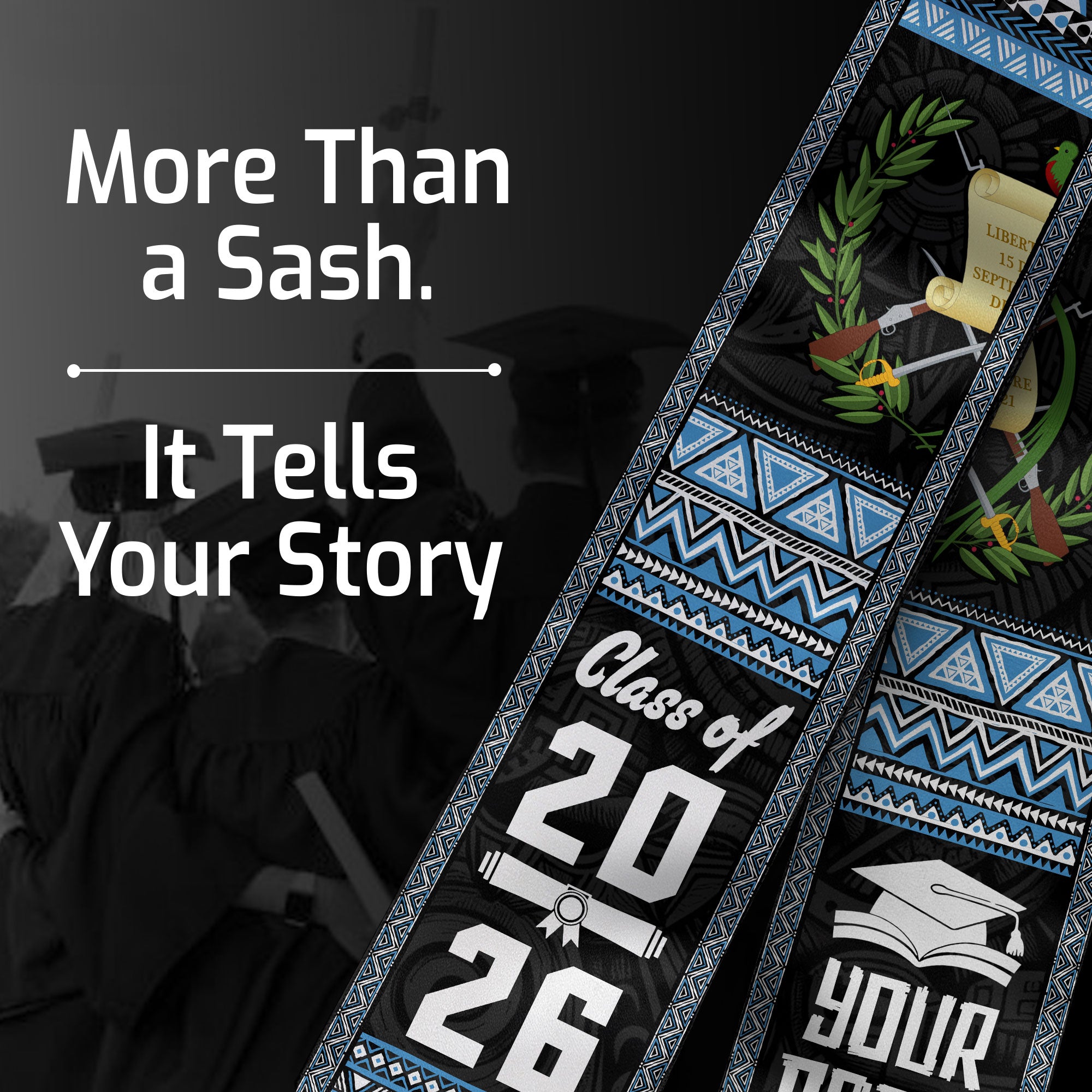 2026 Guatemala Flag Graduation Sash, Guatemala Stole for Graduation, Detail Option Available