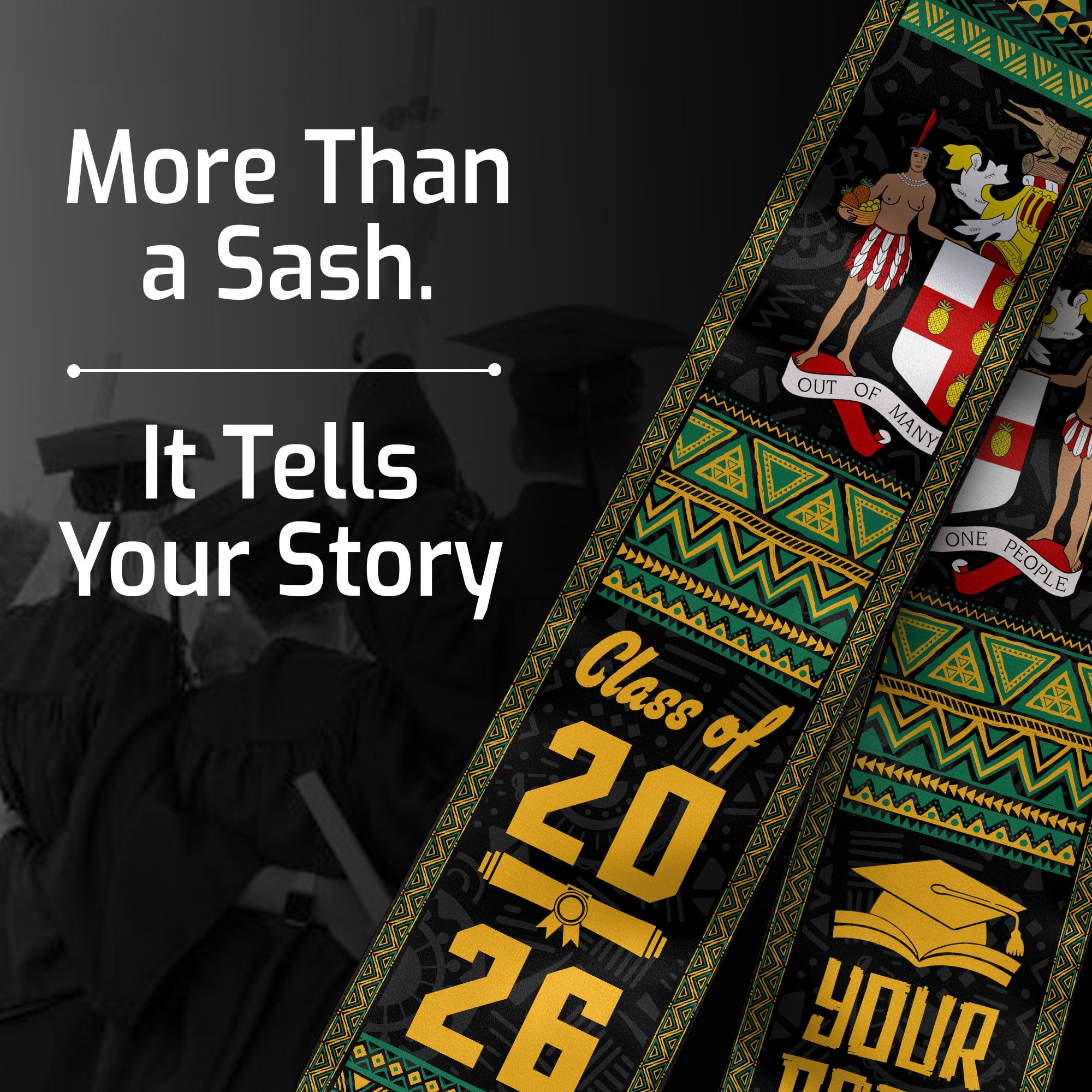 2026 Jamaican Flag Graduation Sash, Jamaica Stole for Graduation, Personalized Finish Detail