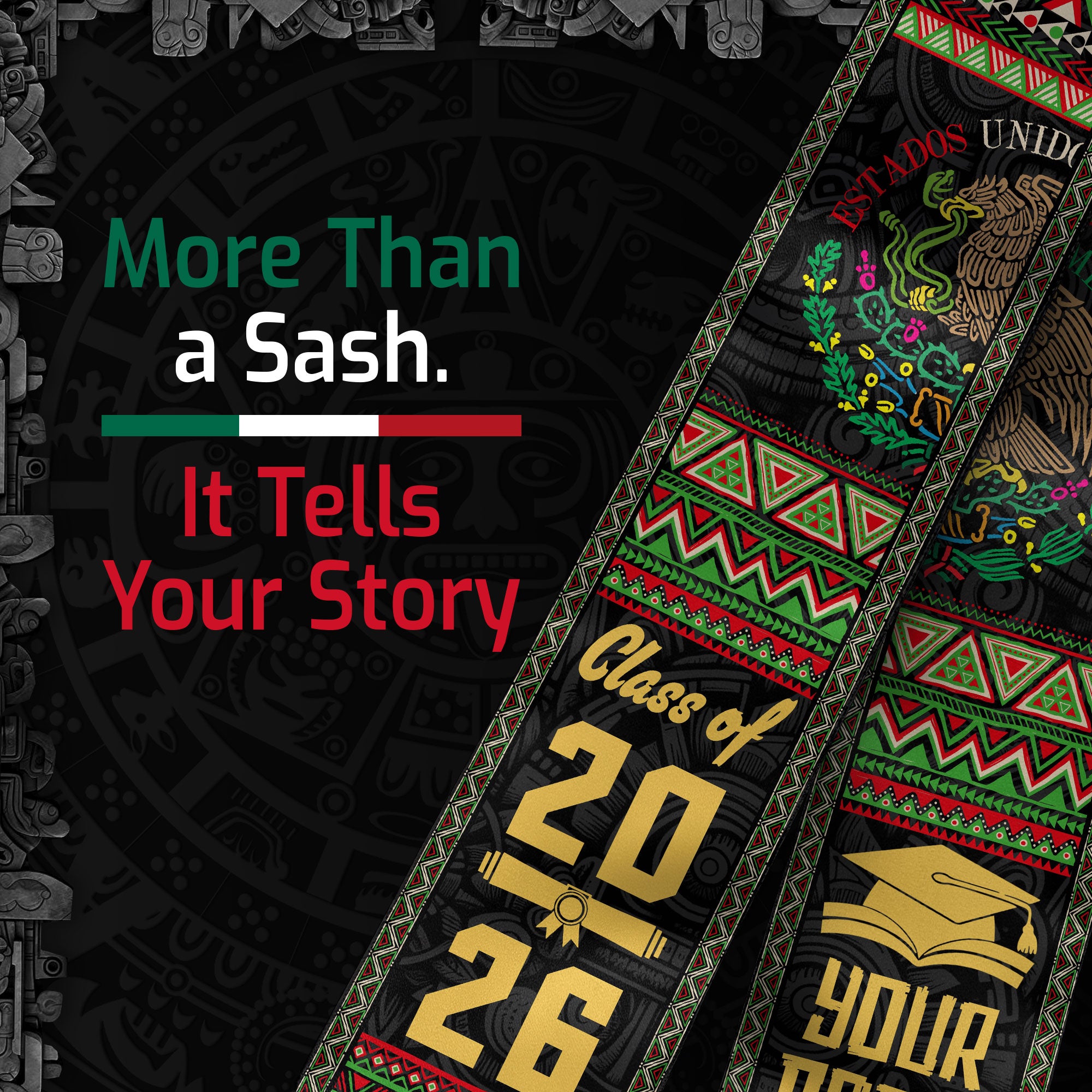 2026 Mexican Graduation Stole, Mexico Flag Sash, Personalized Finish Option for Proud Grads