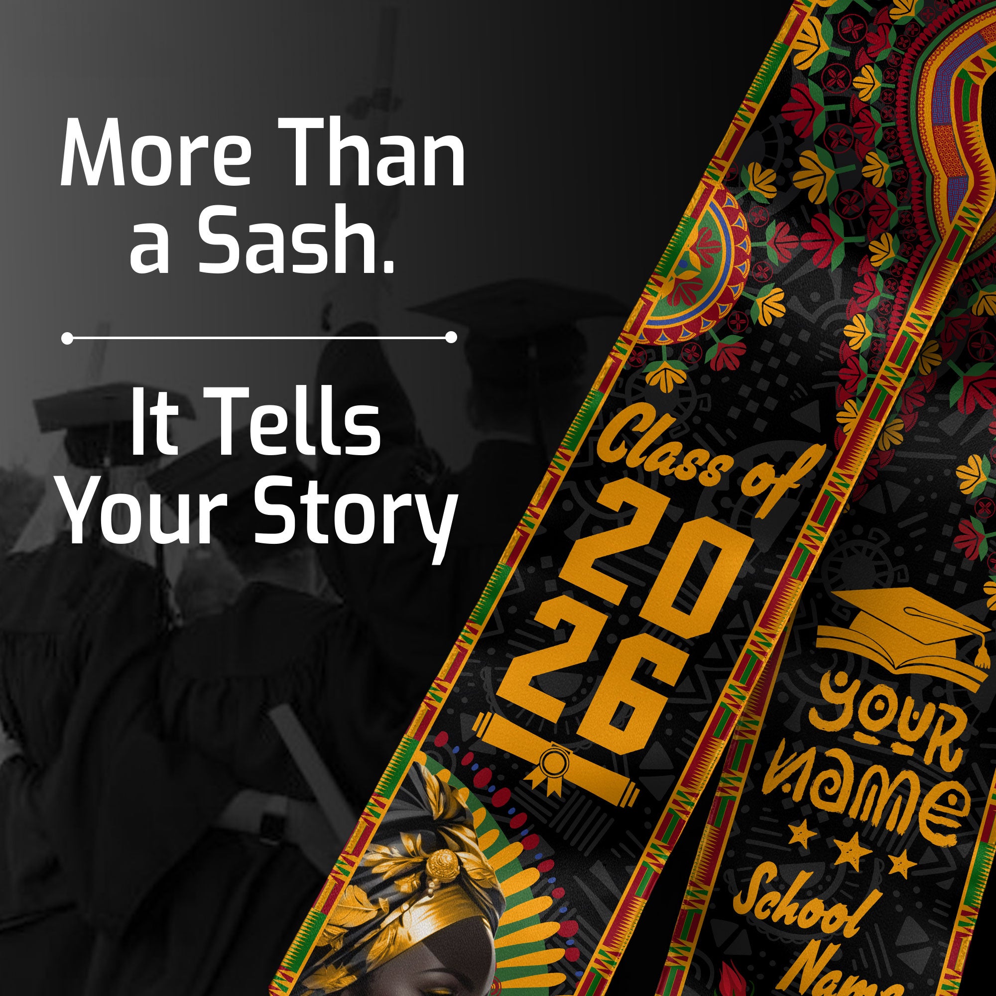 Customized Pan African Flag Graduation Stole, Cultural Graduation Sash for 2026 Graduates