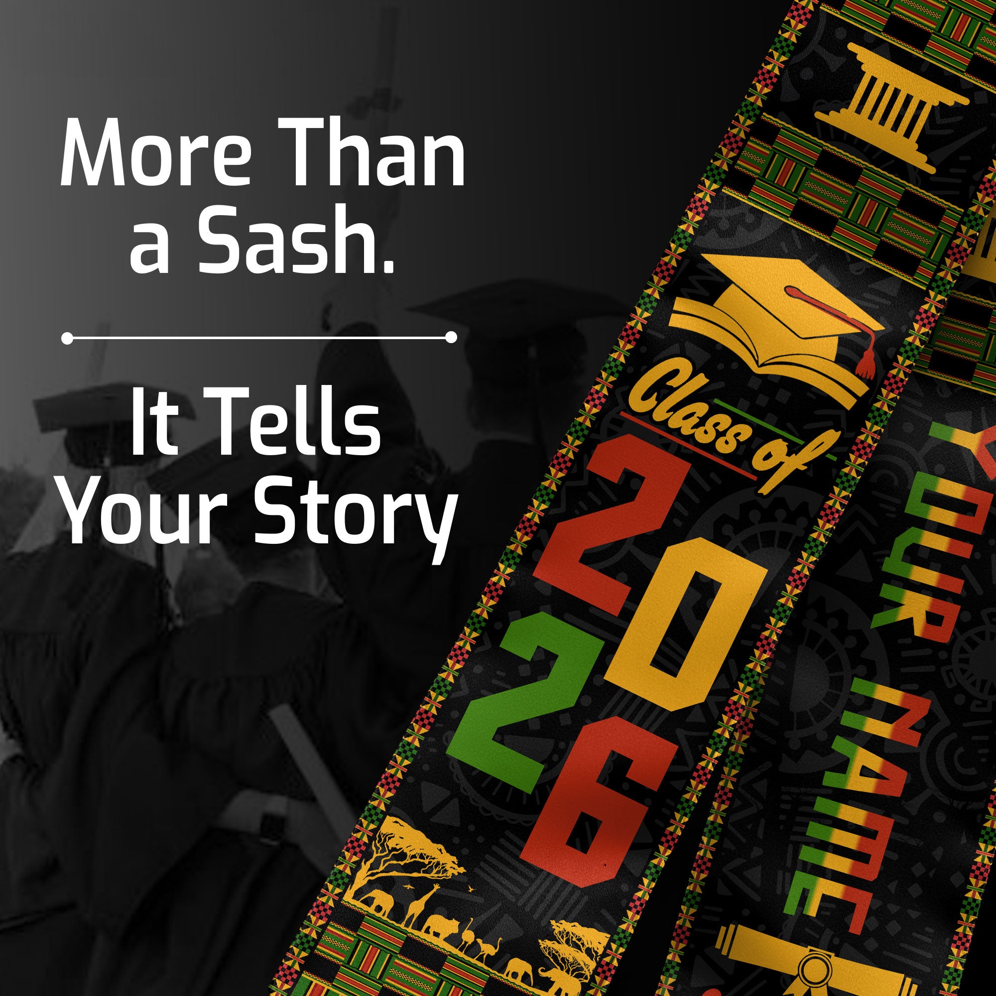 Customized African American Graduation Stole Inspired by Pan African Colors, Graduation Sash 2026