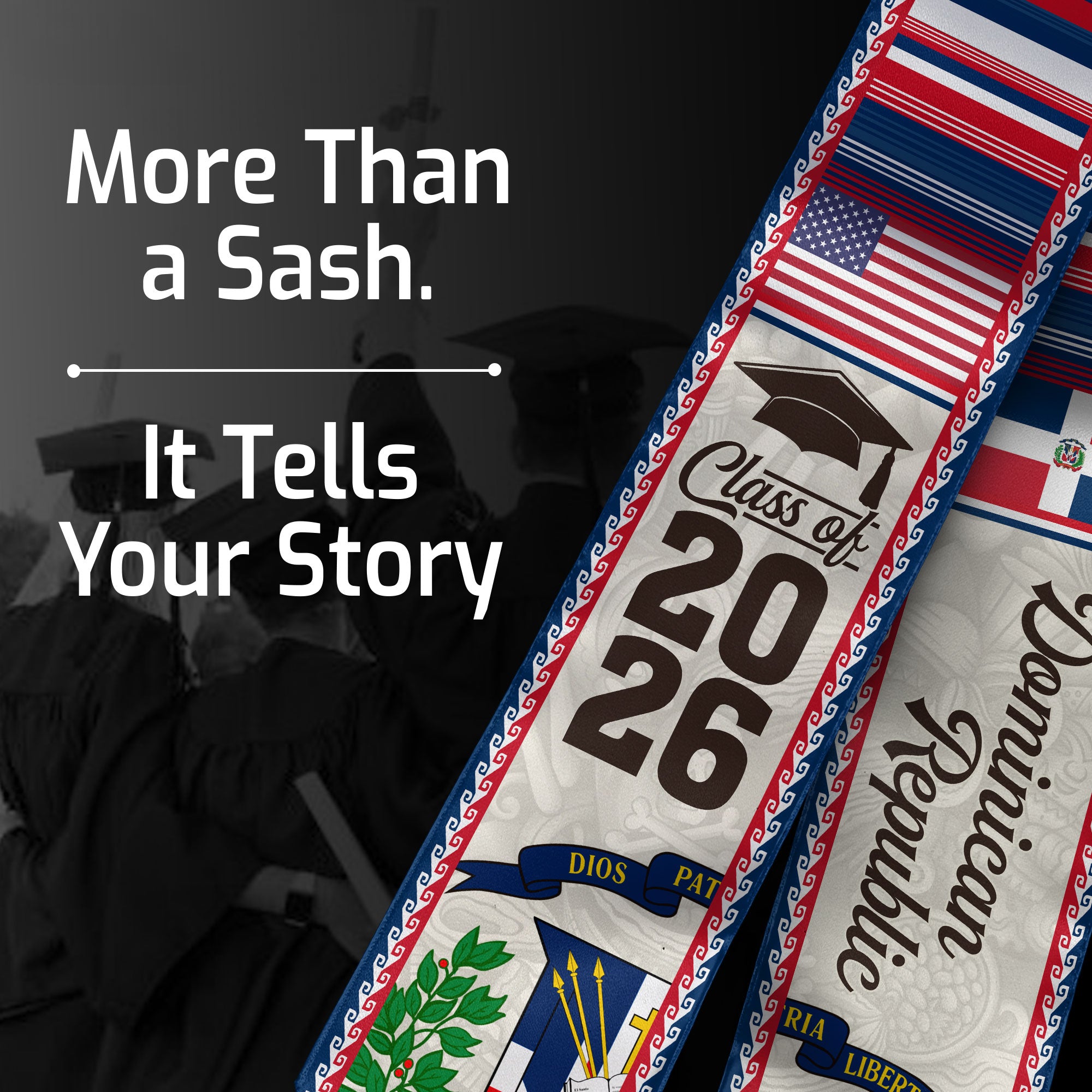 Dominican Graduation Stole 2026, Dominican Flag Graduation Sash, Classic Academic Graduation Stole Design