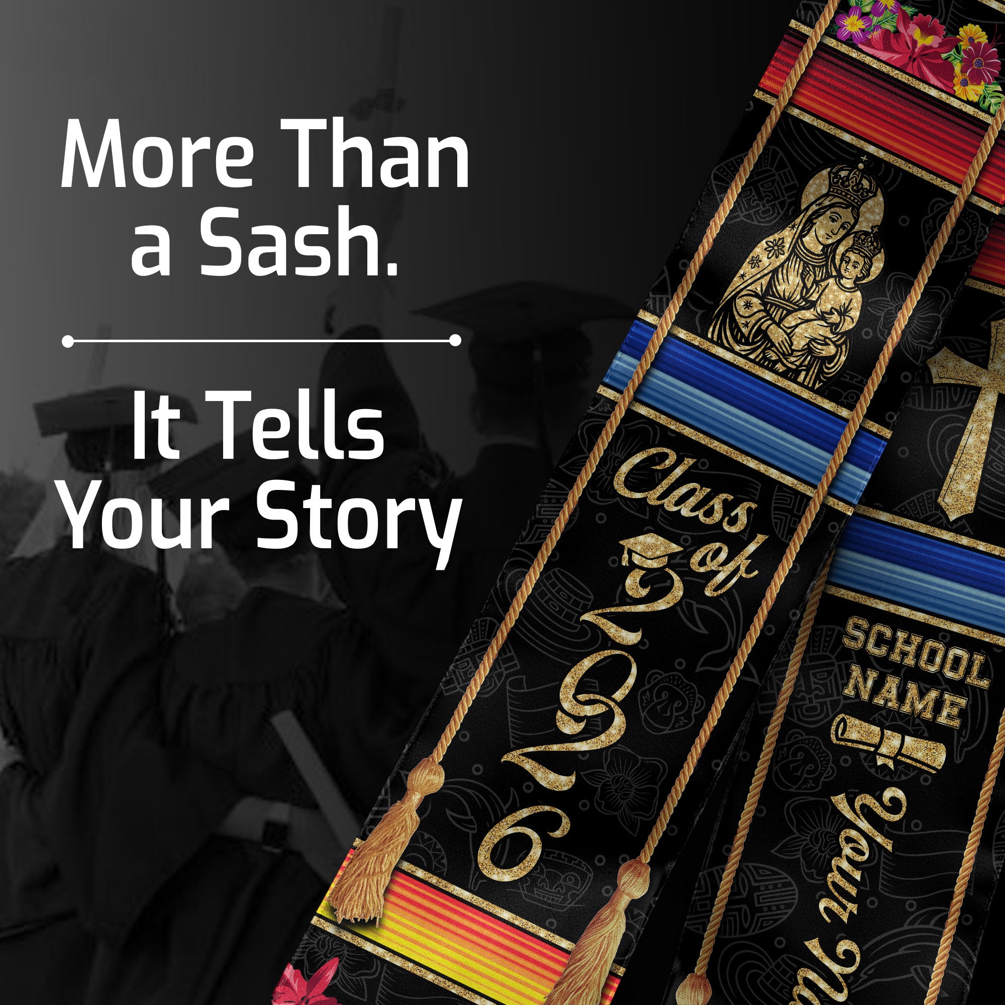 Colombian Flag Graduation Stole 2026, Colombia Sash for Grads, Personalized Trim Option