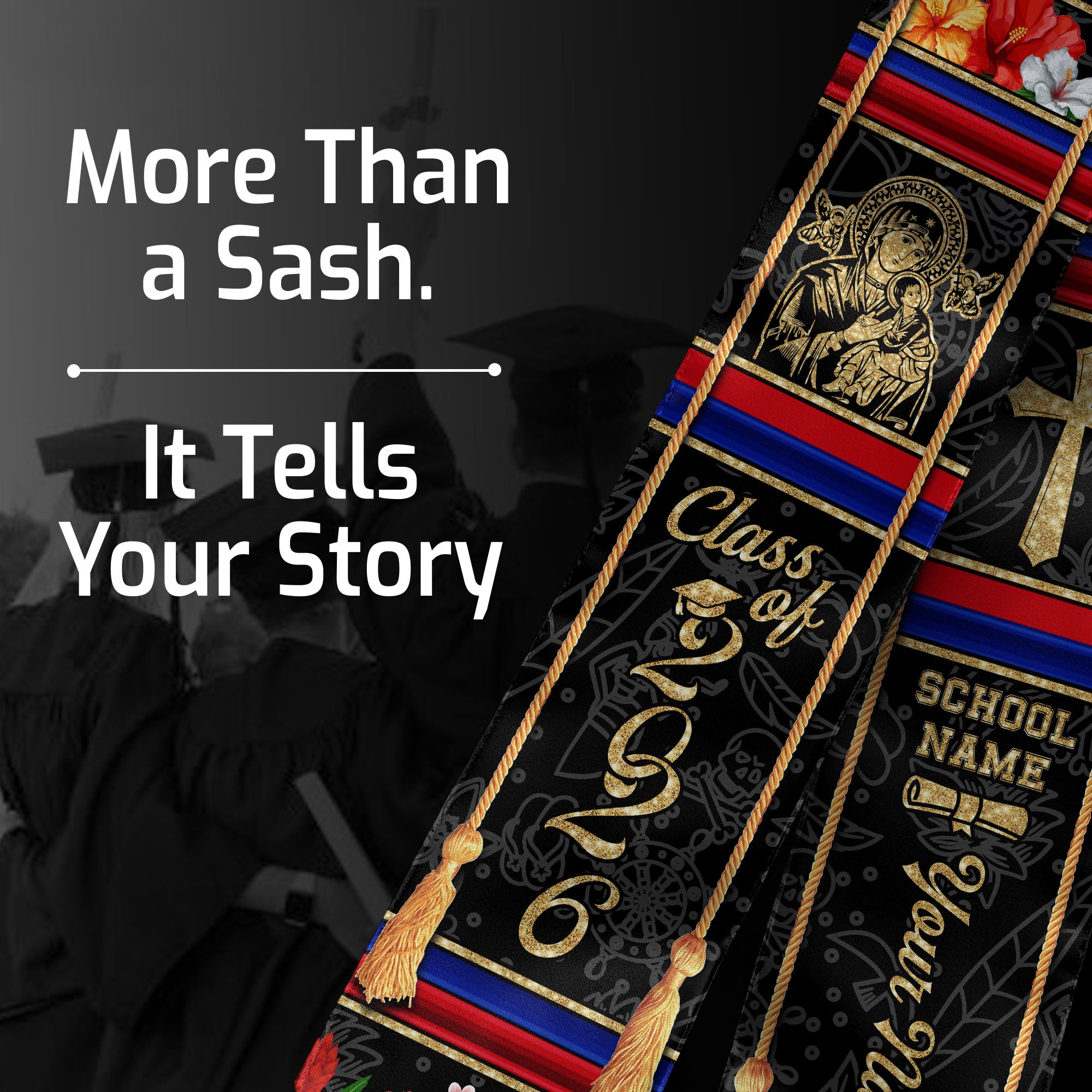 Haitian Graduation Stole 2026, Haiti Flag Sash Stole, Personalized Trim for Graduates
