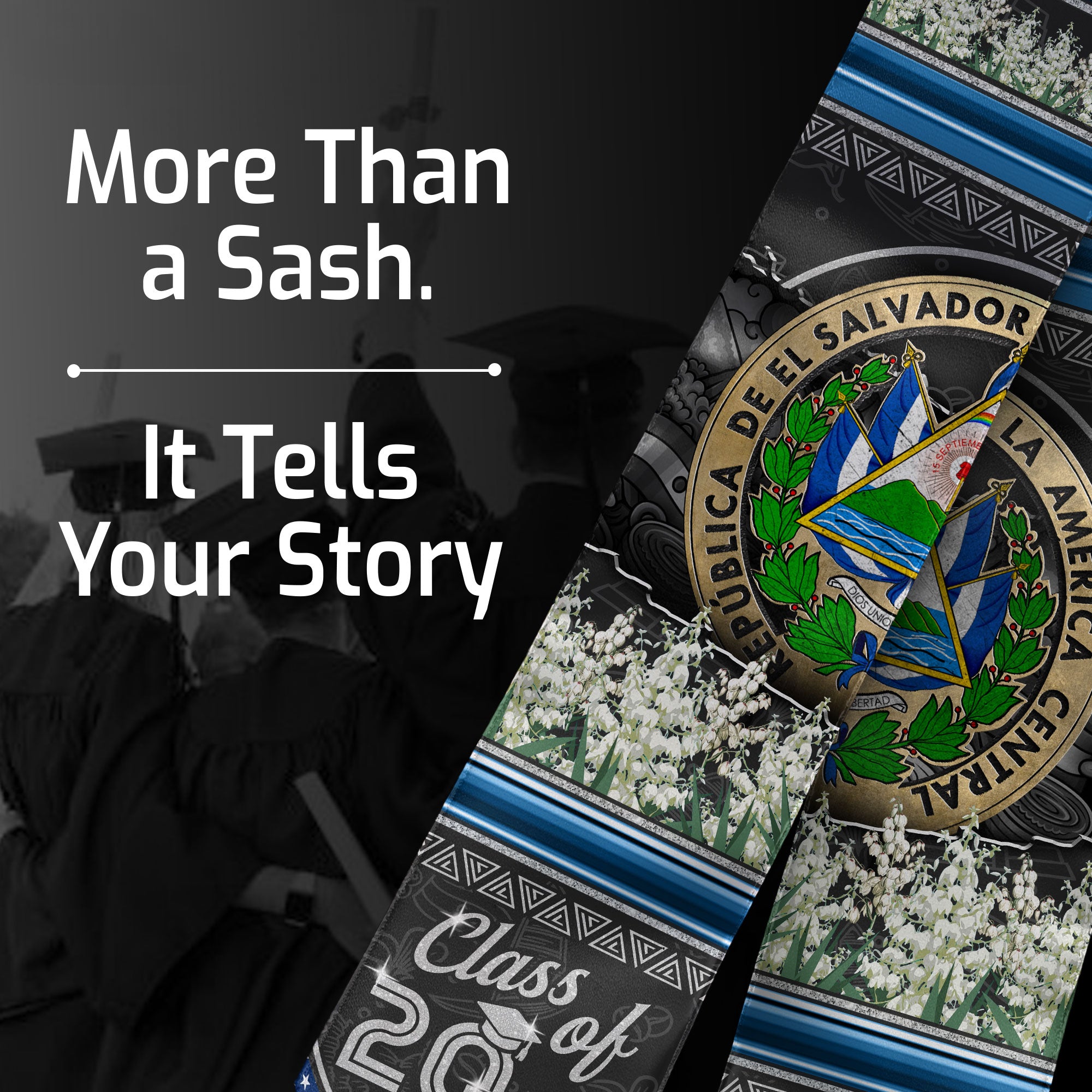Salvadoran Flag Graduation Sash 2026, El Salvador Grad Stole, Custom Accent Detail