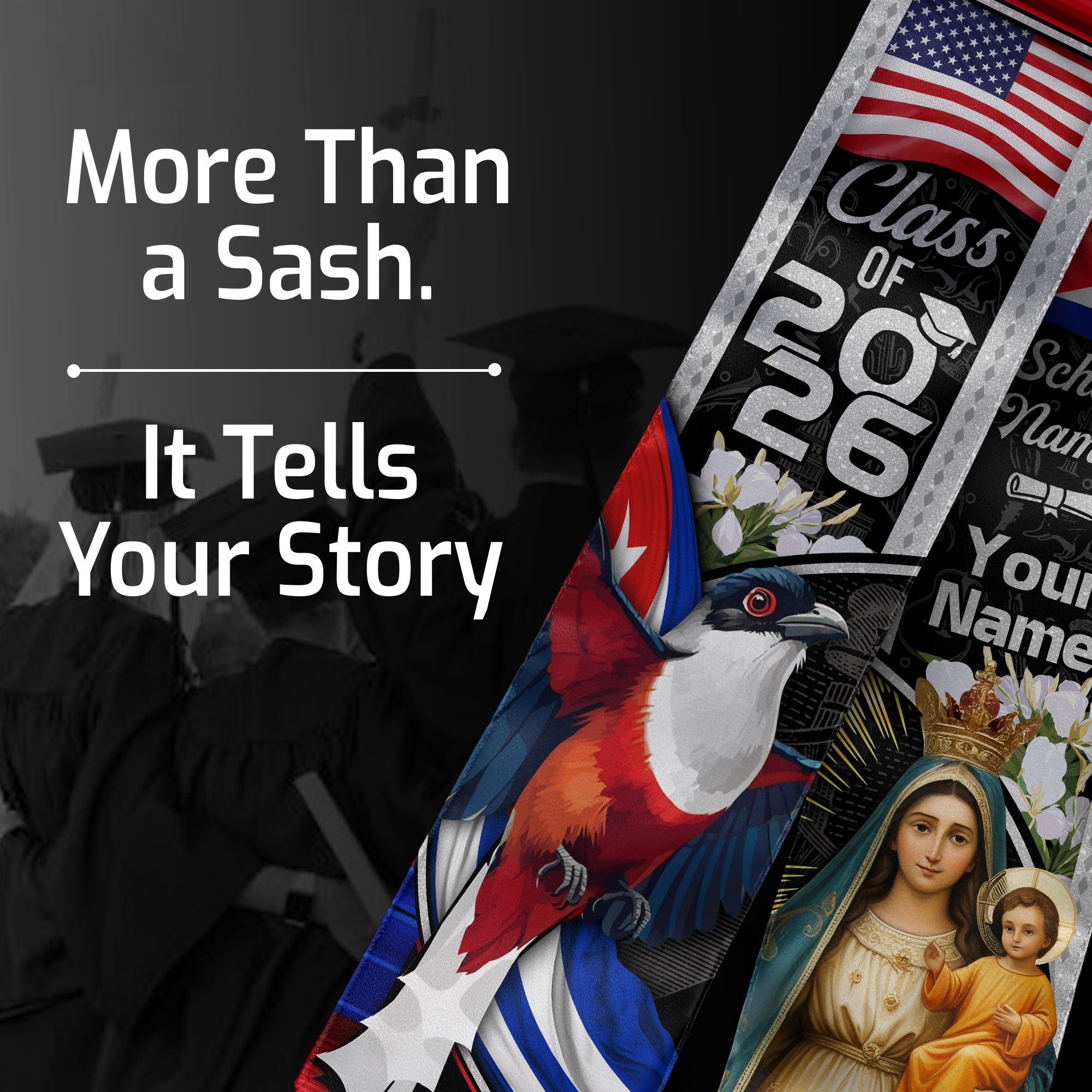 Cuban Flag Graduation Sash 2026, Cuba Stole, Signature Custom Finish for Graduates