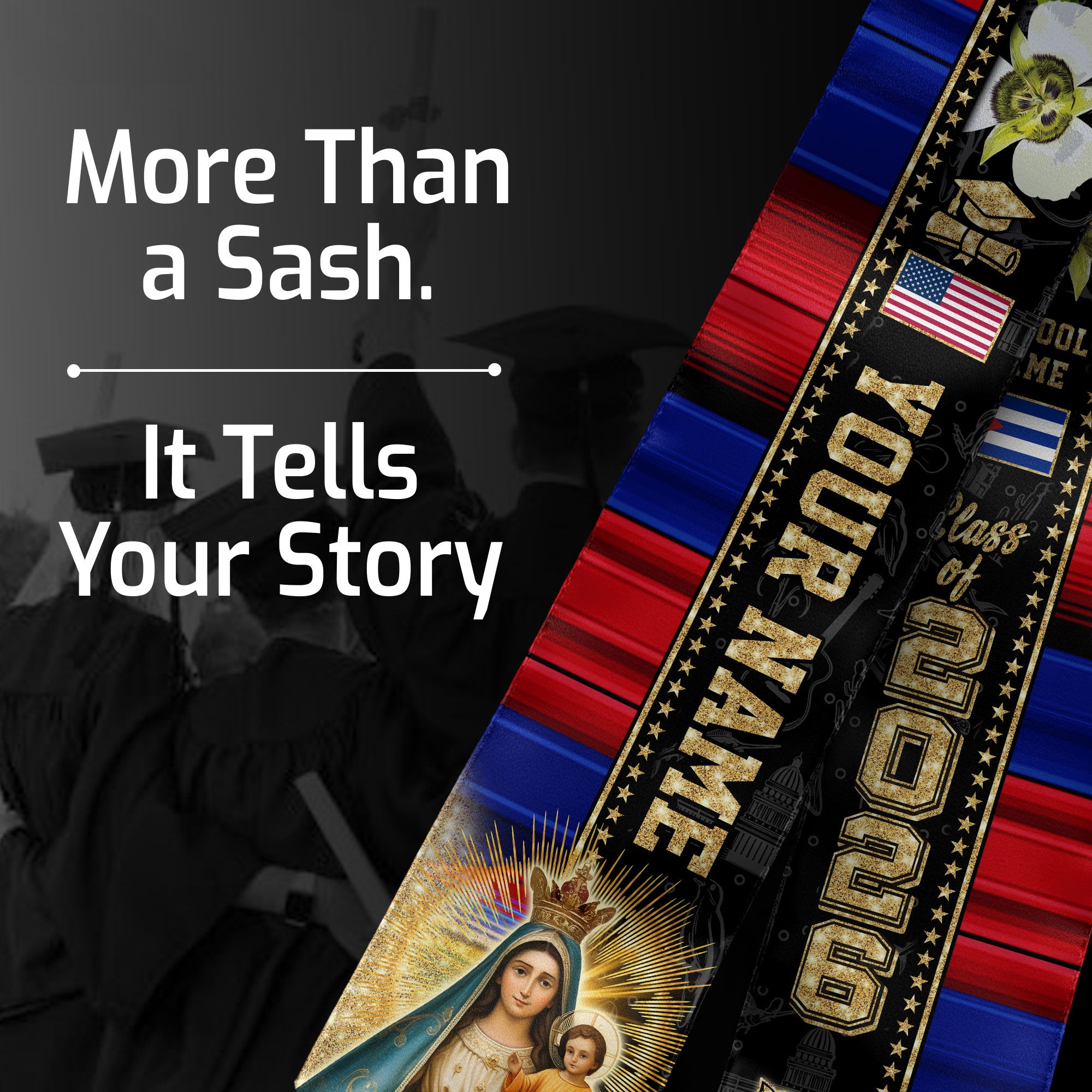 Class of 2026 Cuba Graduation Sash, Cuban Flag Stole, Custom-Ready Graduation Style