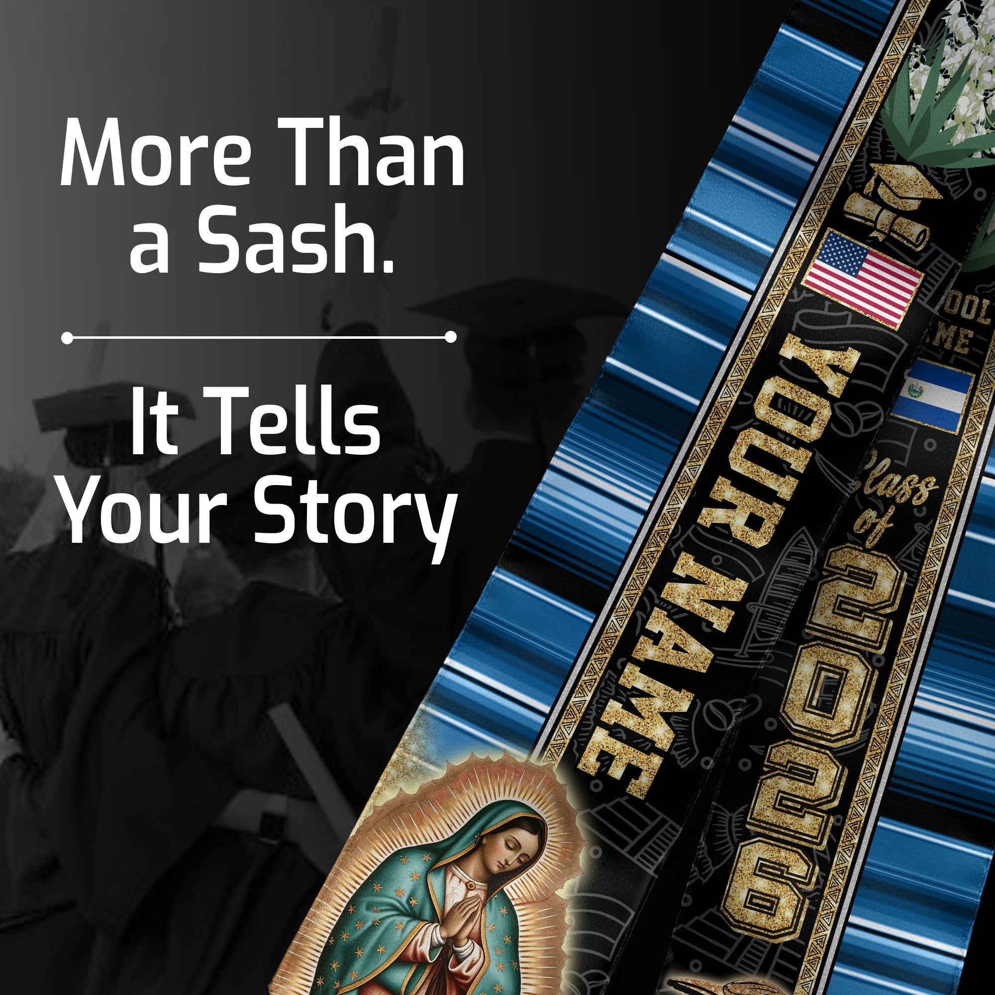 El Salvador Flag Graduation Stole 2026, Salvadoran Stole Sash, Custom Detail Choice 2026