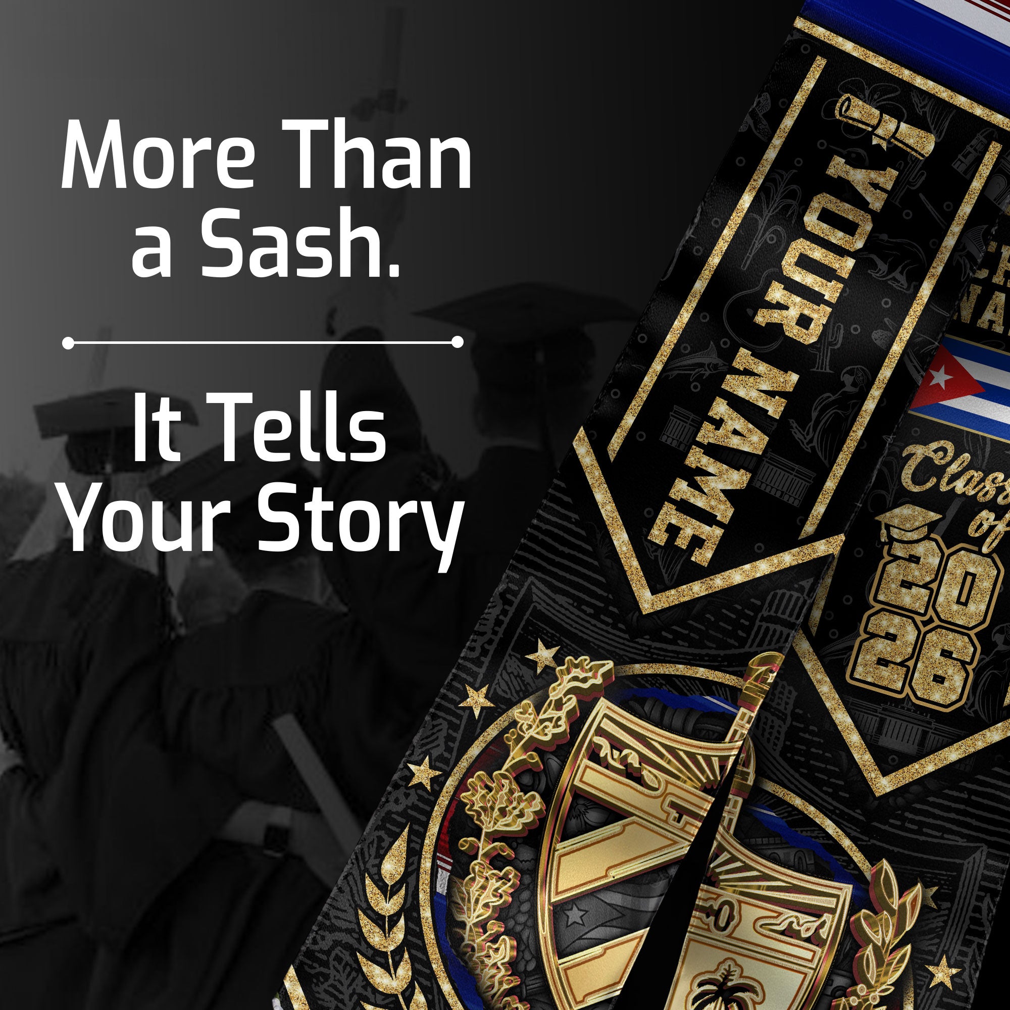 Cuba Flag Graduation Stole 2026, Cuban Grad Sash, Bespoke Touch for 2026 Graduates