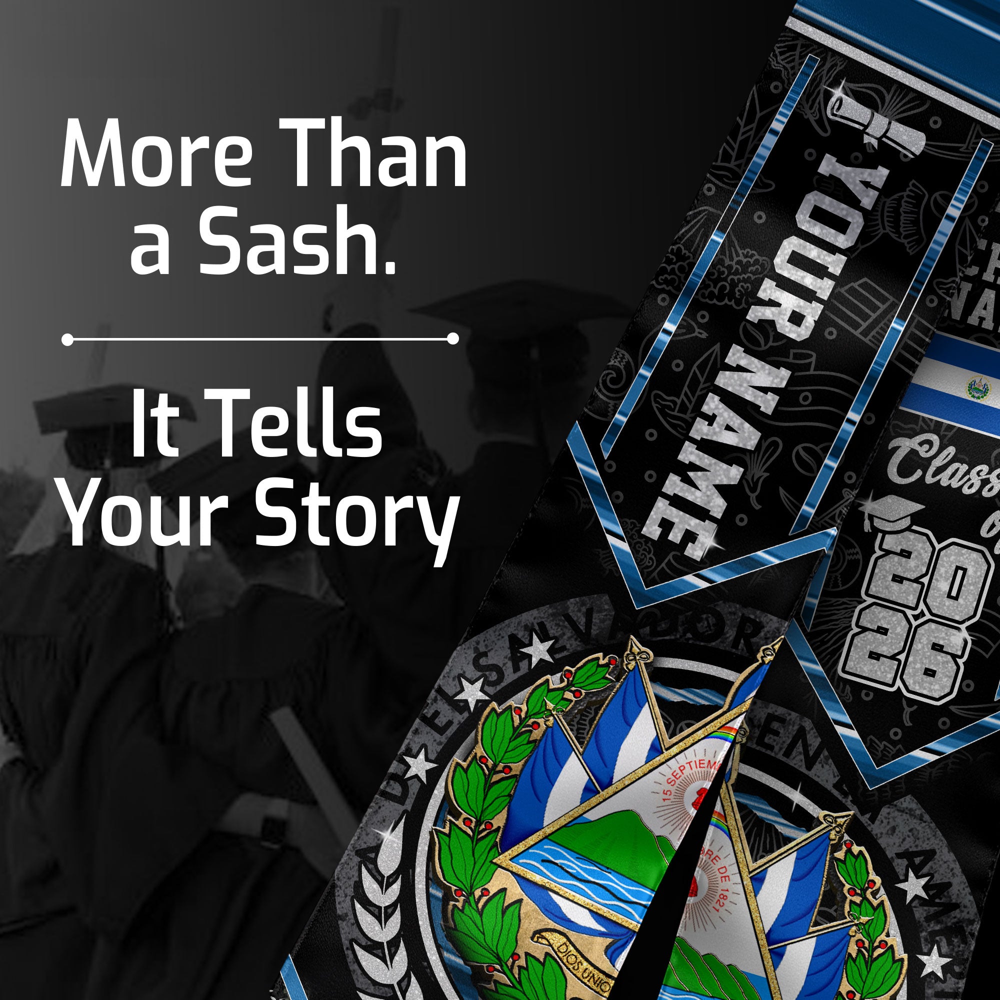 Salvadoran Graduation Stole 2026, El Salvador Flag Sash, Custom Accent for Graduates 2026