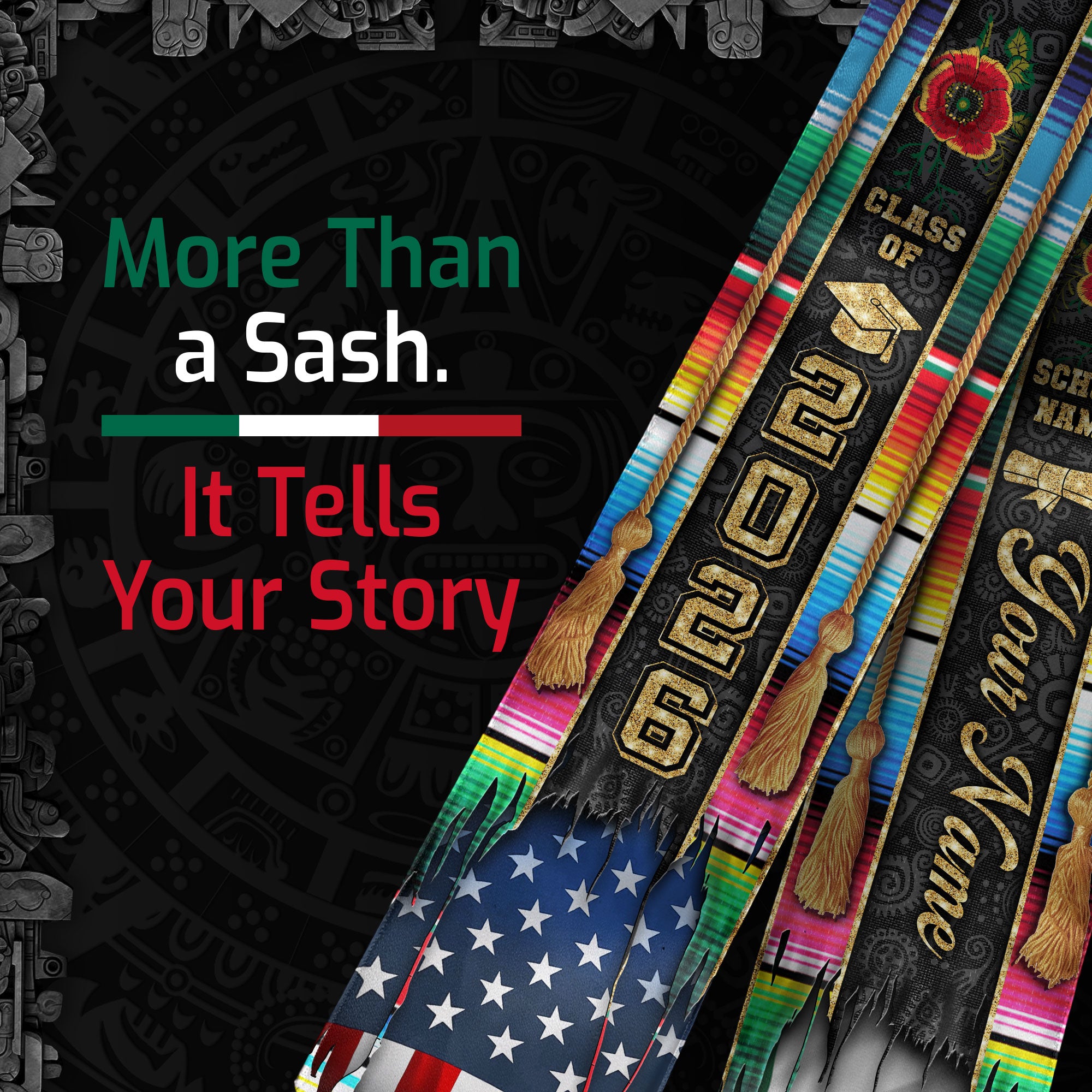 Mexico Grad Stole 2026, Mexican Graduation Sash, Mexican American Flag Custom Finish