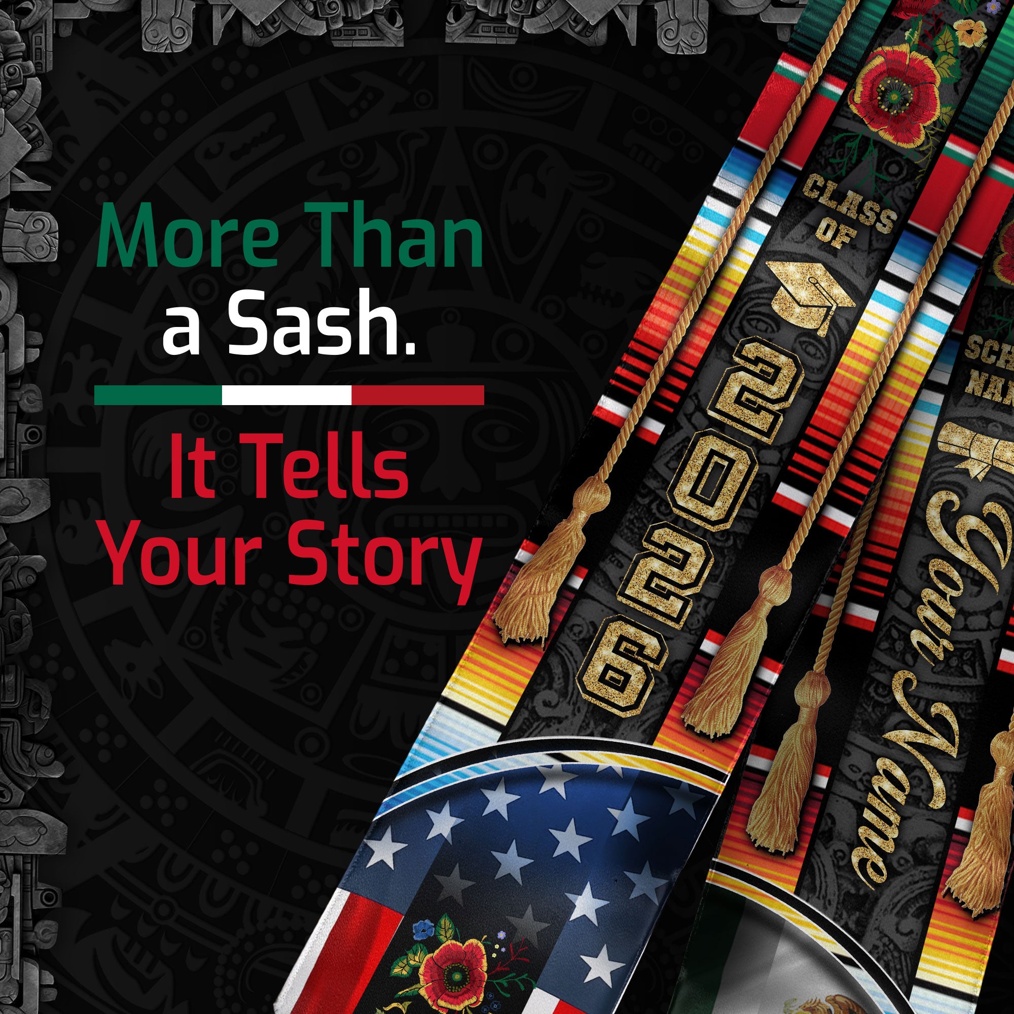 Mexican Stole 2026, Mexico Graduation Stole, Mexican American Flag Sash Custom Option