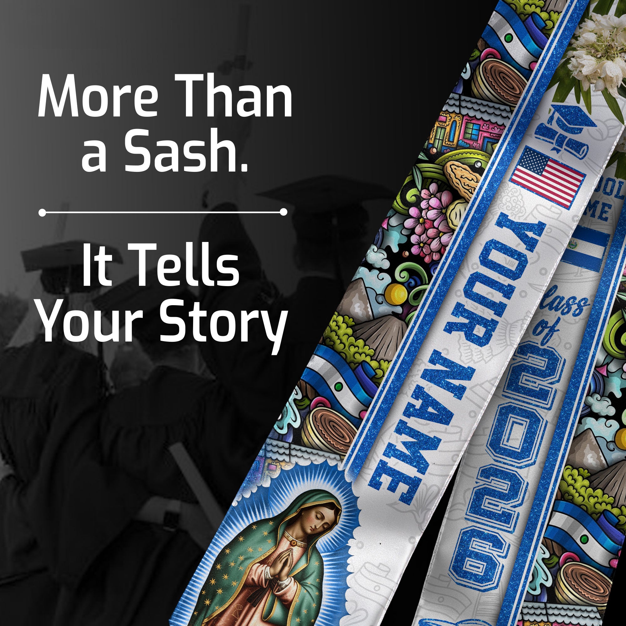 Salvadoran Flag Graduation Stole 2026, El Salvador Graduation Sash, Custom Trim for Grads
