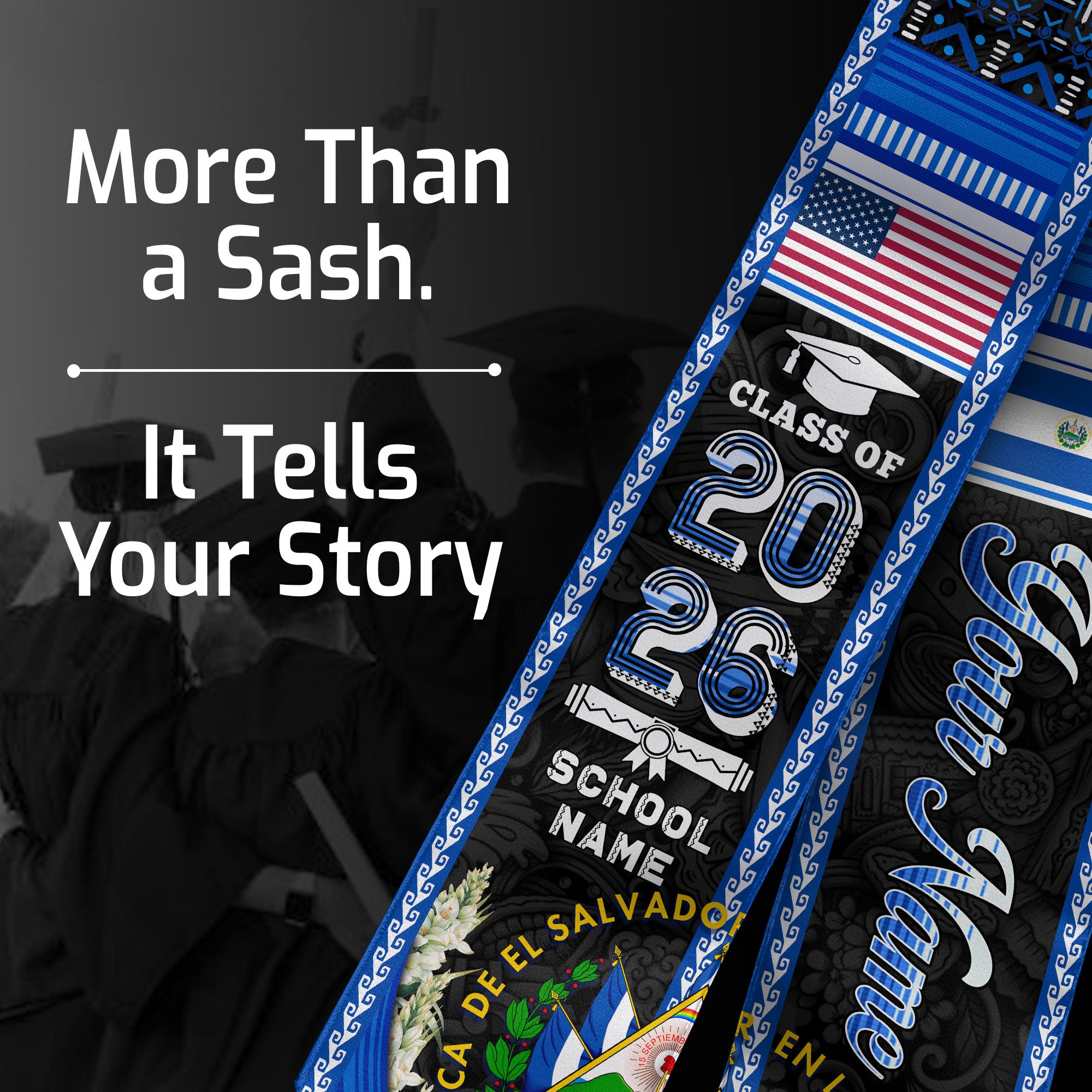 El Salvador Graduation Stole 2026, Salvadoran Flag Sash, Bespoke Touch for Class of 2026