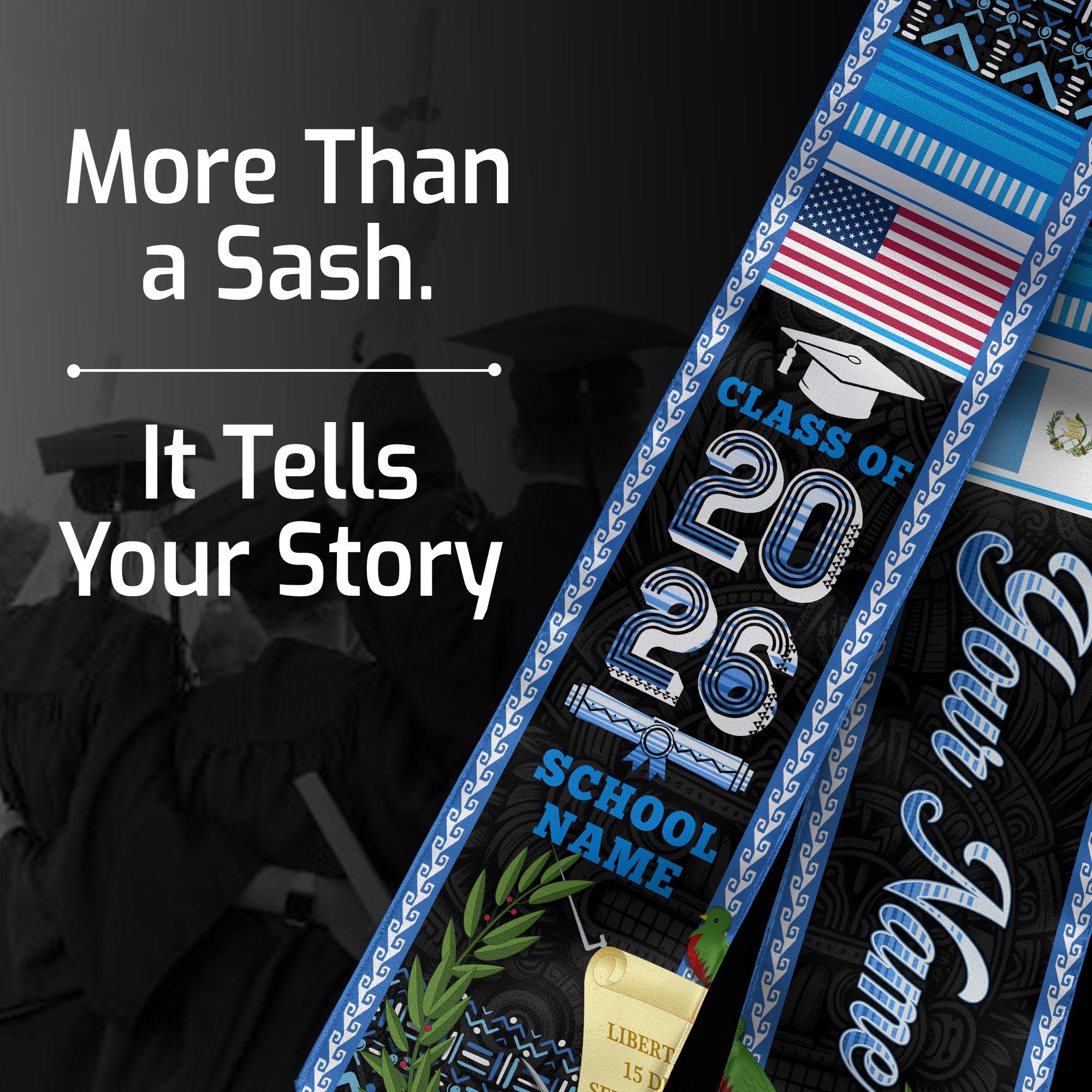 Guatemala Graduation Stole 2026, Guatemalan Flag Sash, Bespoke Touch for Class of 2026