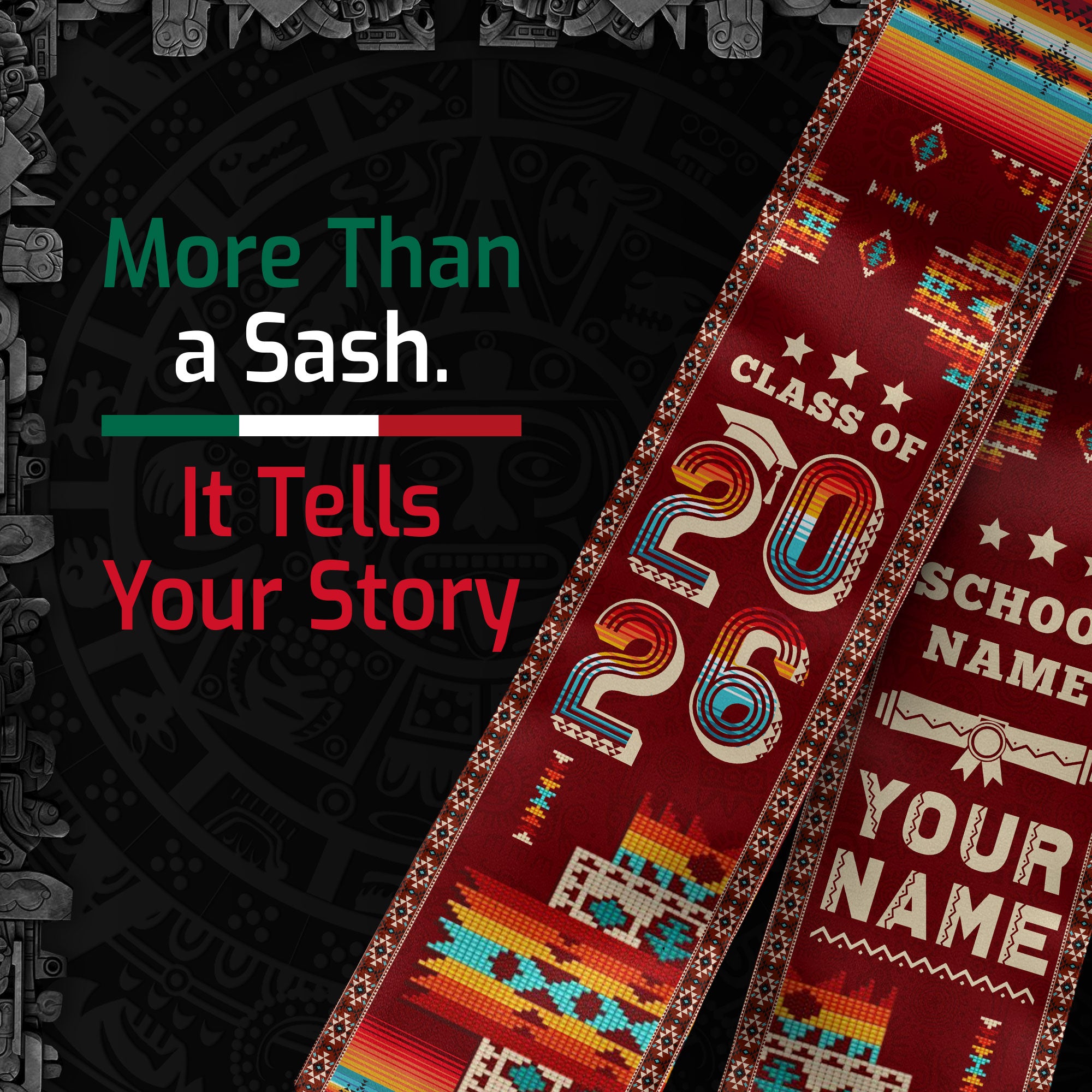 Mexico Graduation Stole 2026, Mexican Flag Sash, Custom Accent for Class of 2026 Grads