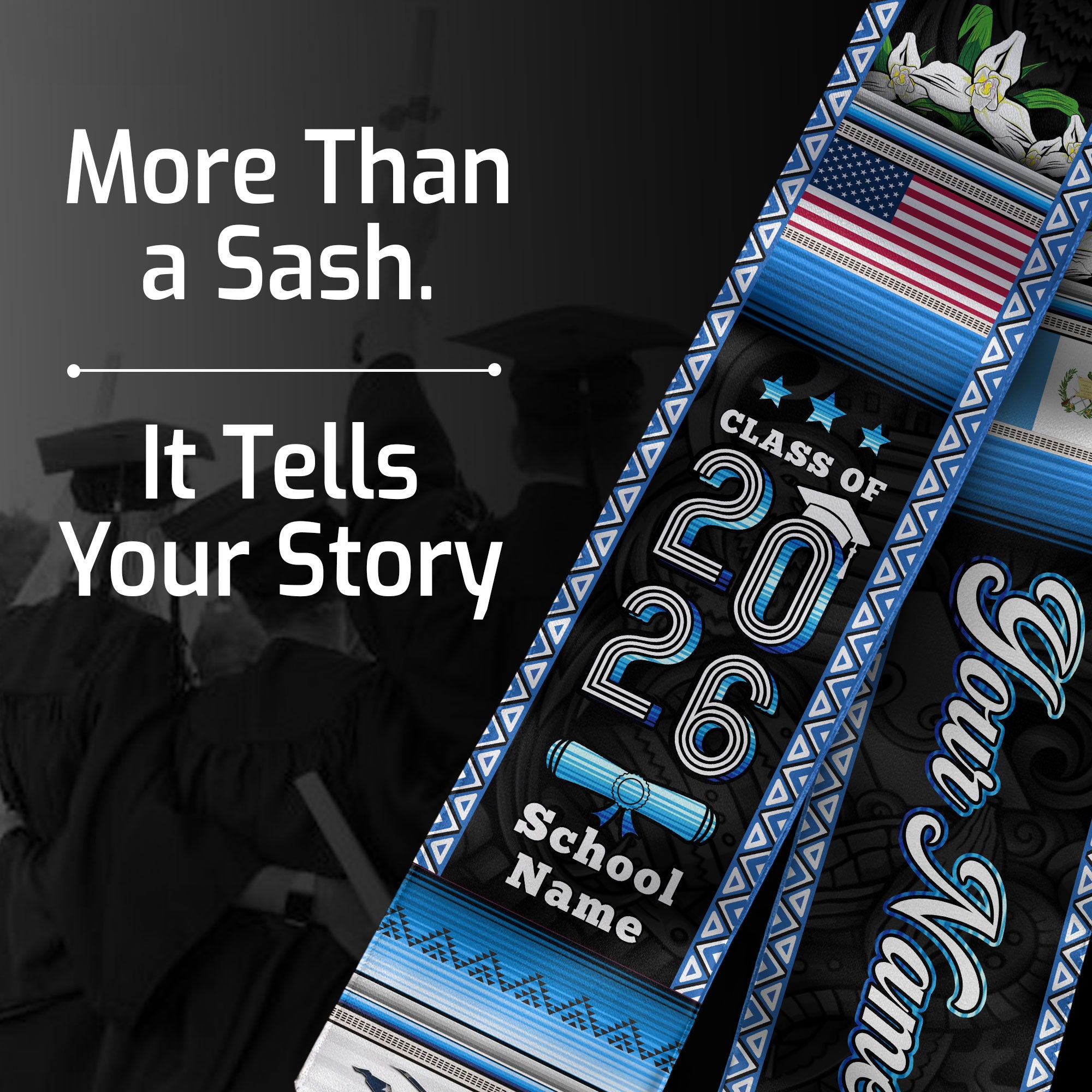Guatemala Flag Graduation Stole 2026, Guatemalan Grad Sash, Signature Finish for 2026