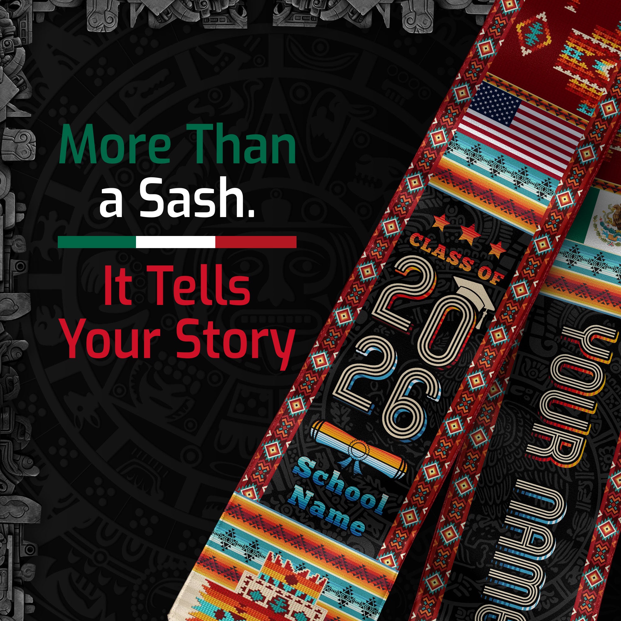 Mexican Graduation Sash 2026, Mexico Graduation Stole, Flag Custom Finish for Graduates