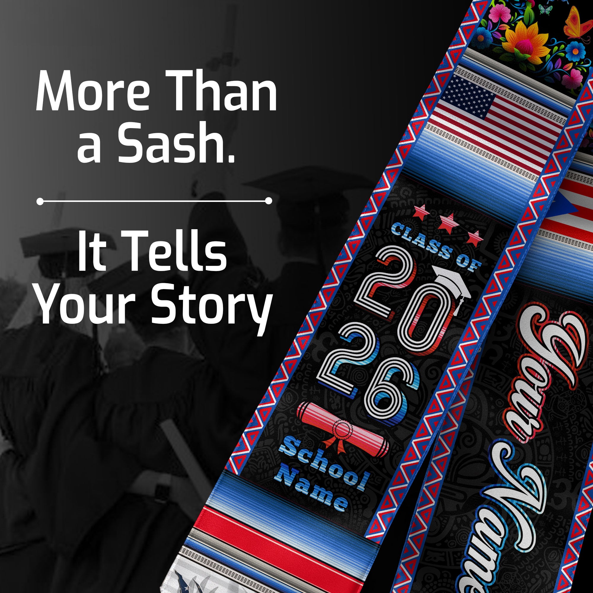 Puerto Rico Flag Graduation Stole 2026, Puerto Rican Grad Sash, Signature Finish 2026