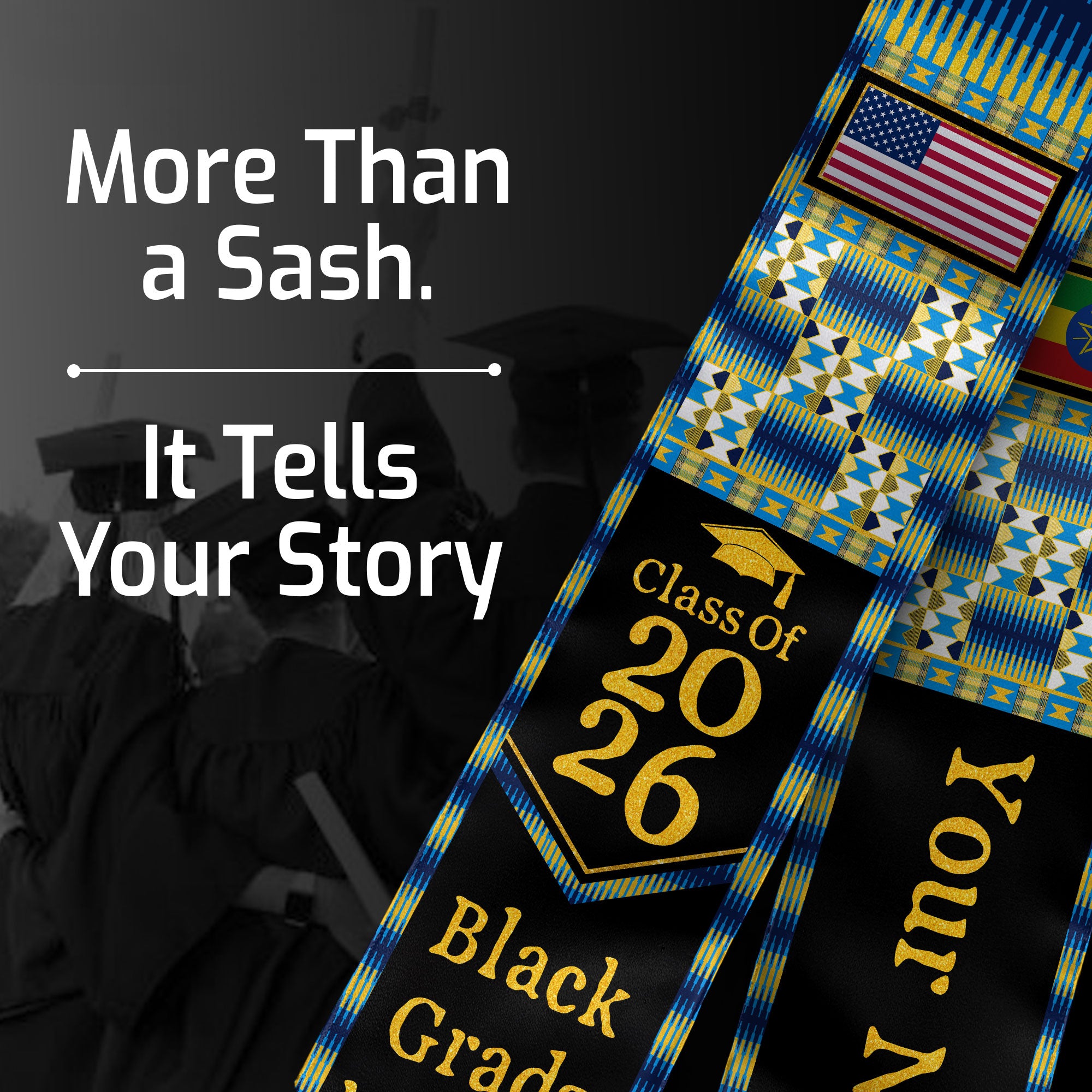 Customized Ethiopian Graduation Stole Showcasing National Flag Colors, Graduation Sash Class of 2026