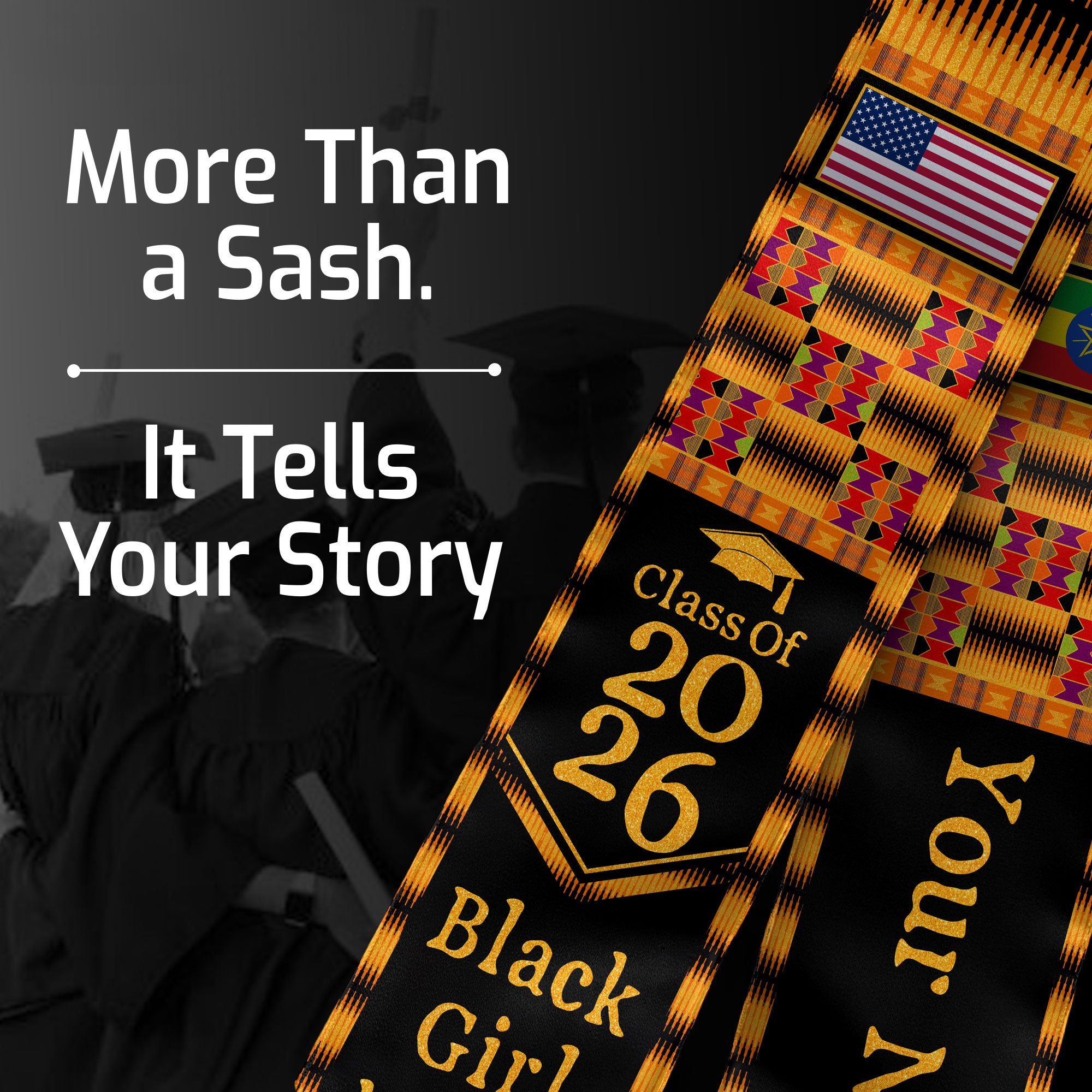 Customized Graduation Stole Ethiopia Showcasing Cultural Flag Pride Pattern, Graduation Sash Class of 2026