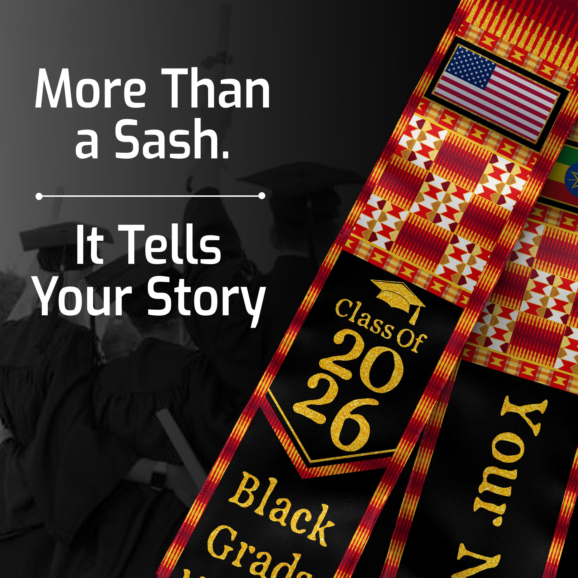 Customized Ethiopian Graduation Sash with Flag Identity Theme, Ceremony Stole Class of 2026
