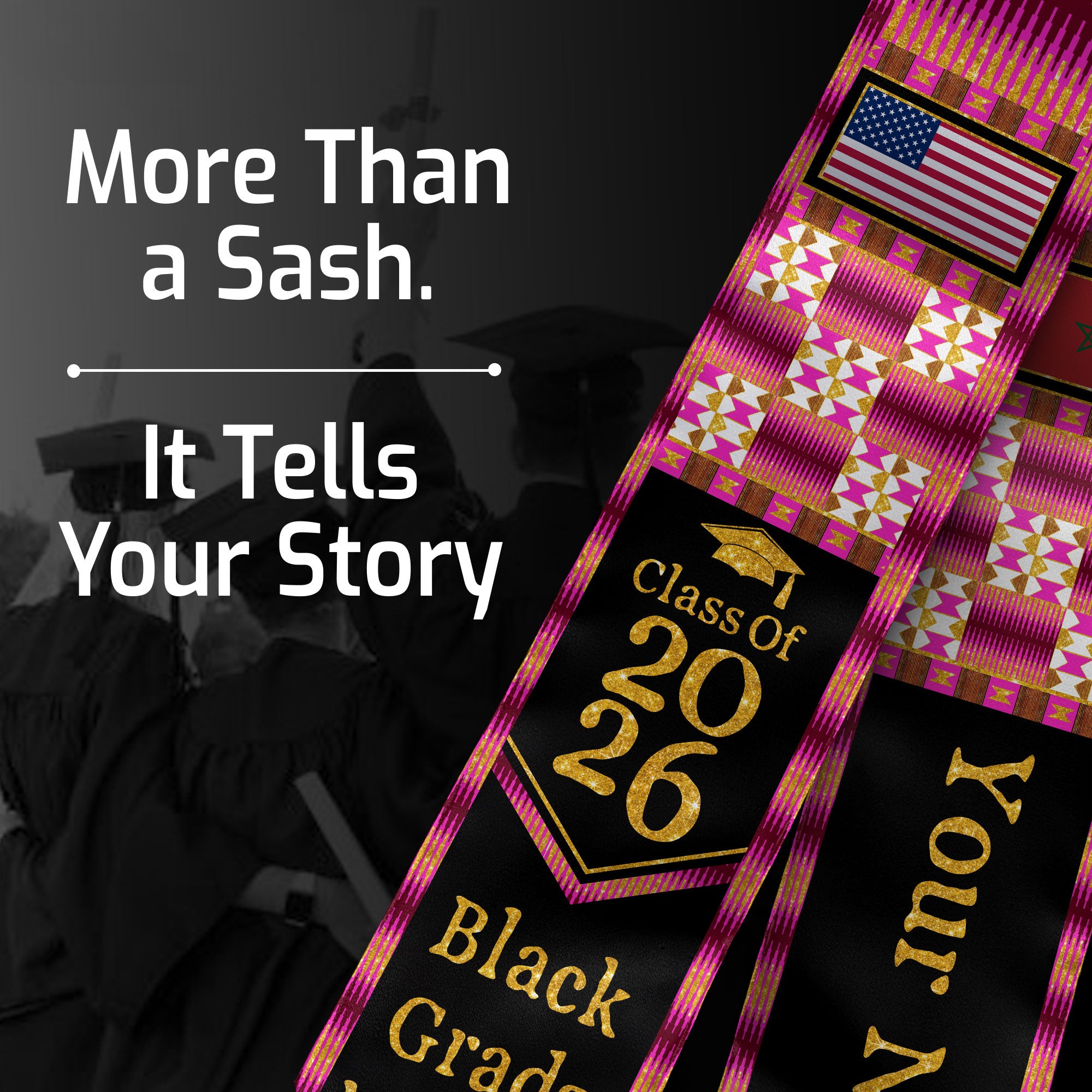 Customized Morocco Graduation Stole Highlighting Traditional Flag Motif, Graduation Sash for Class of 2026