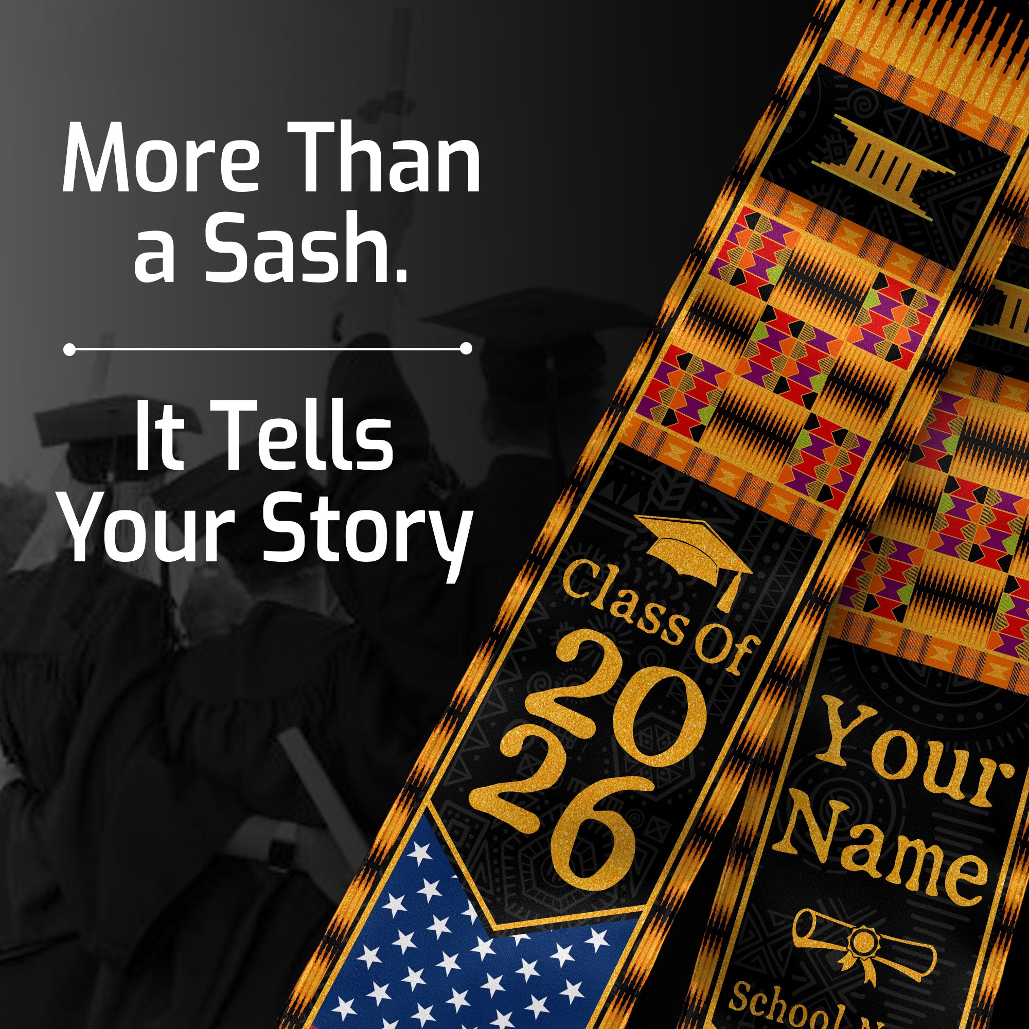 Customized Graduation Stole Morocco Showcasing Cultural Flag Motif, Graduation Sash Class of 2026