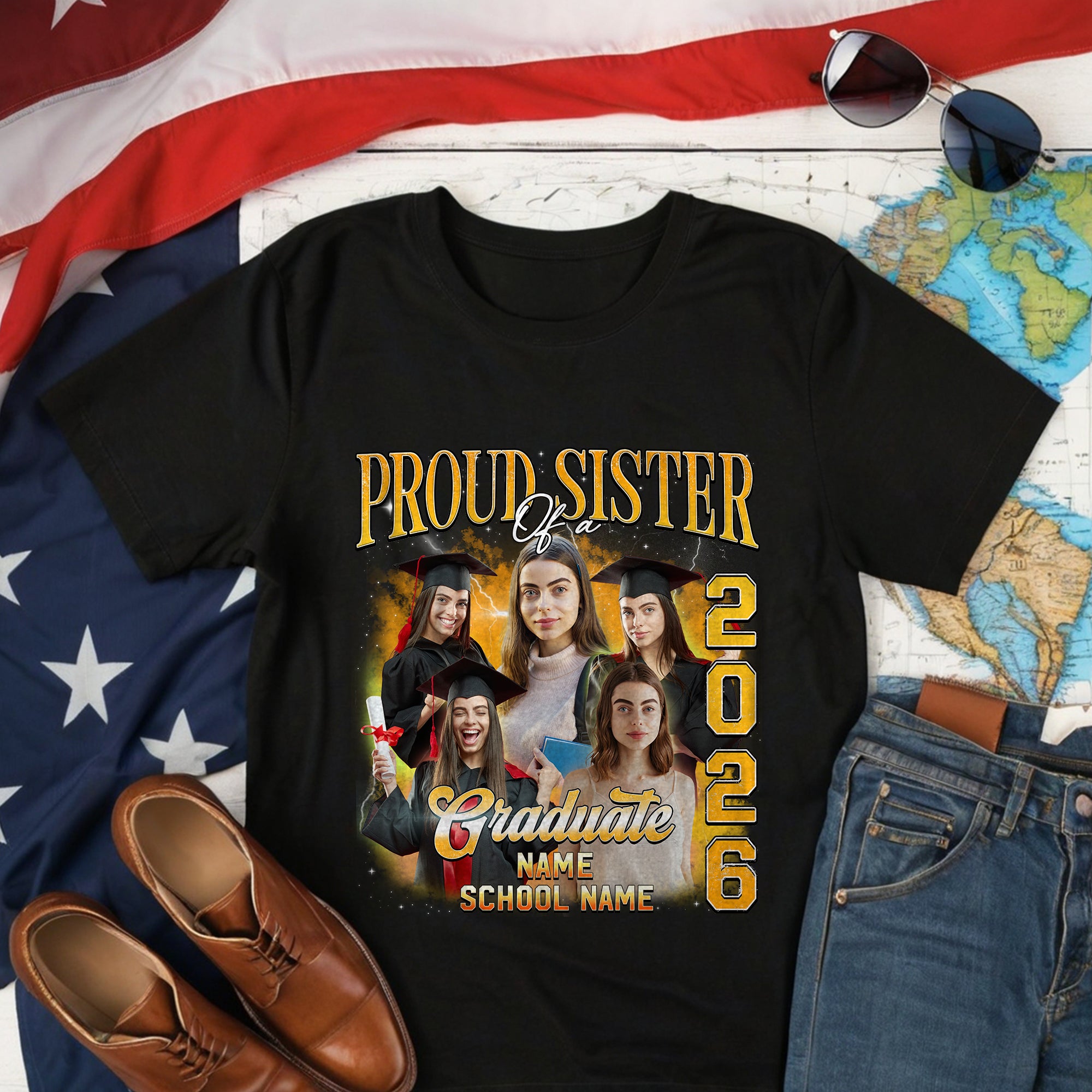 Custom Face Graduation Shirt 2026 - Vintage Bootleg 90s Style Proud Mom Dad Grad Tee