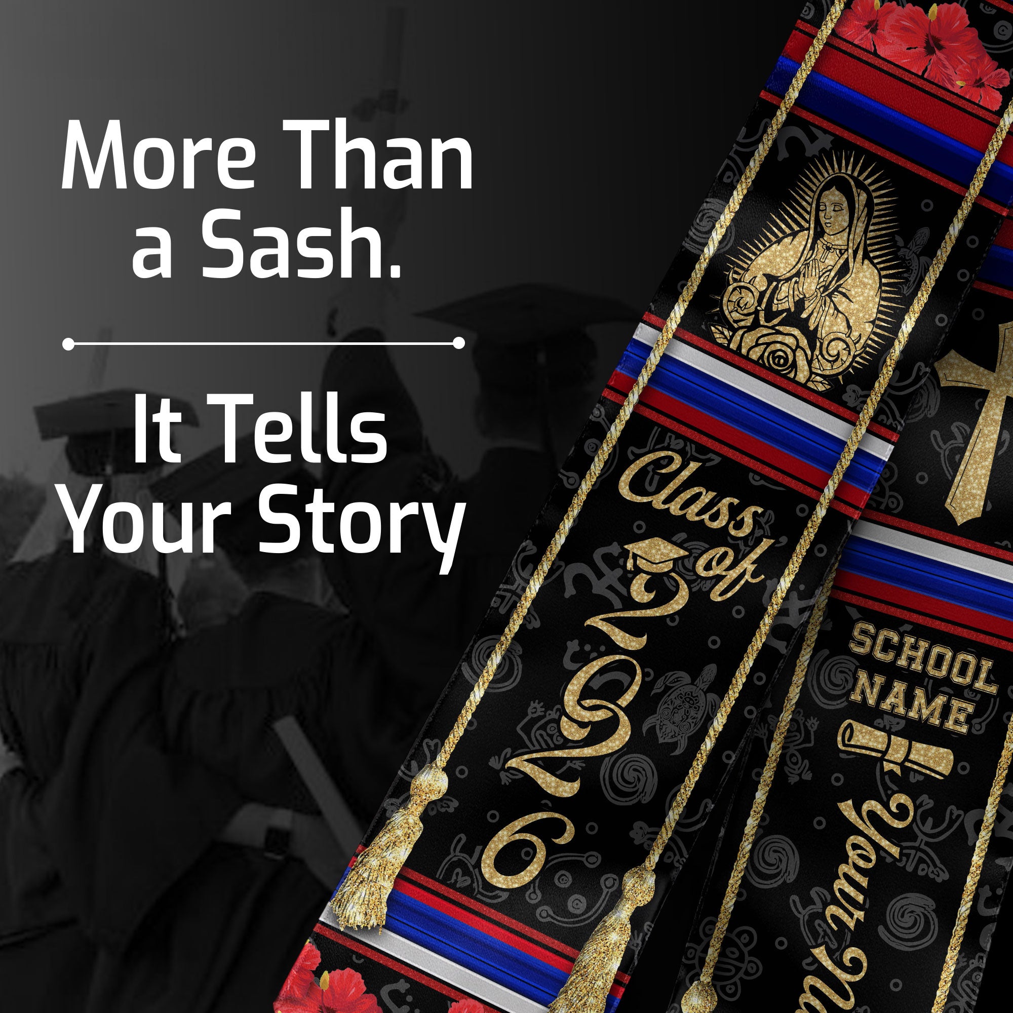 Puerto Rico Graduation Stole 2026, Puerto Rican Flag Sash, Custom Trim for Class of 2026