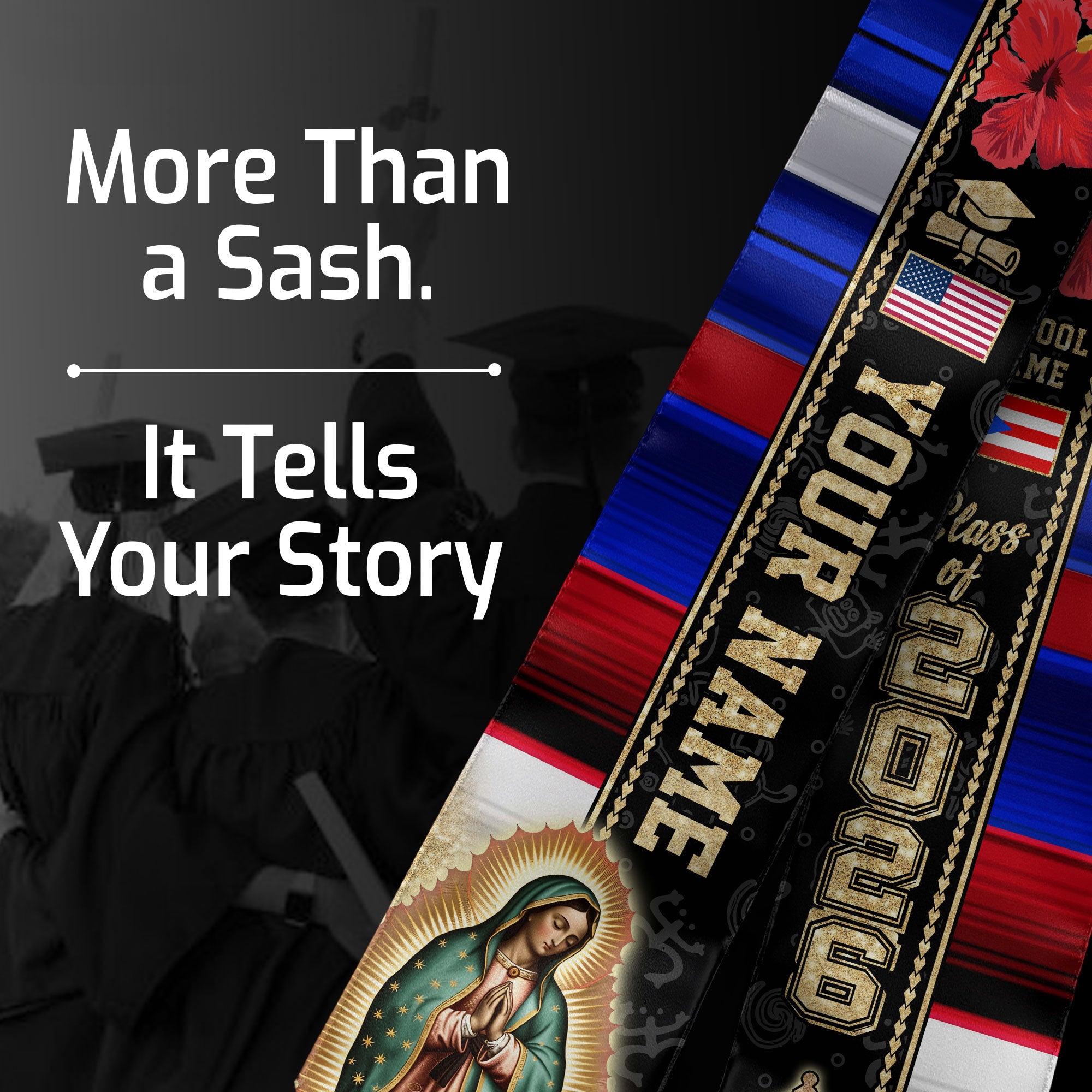 Puerto Rican Graduation Sash 2026, Puerto Rico Grad Stole, Flag Custom Accent for 2026