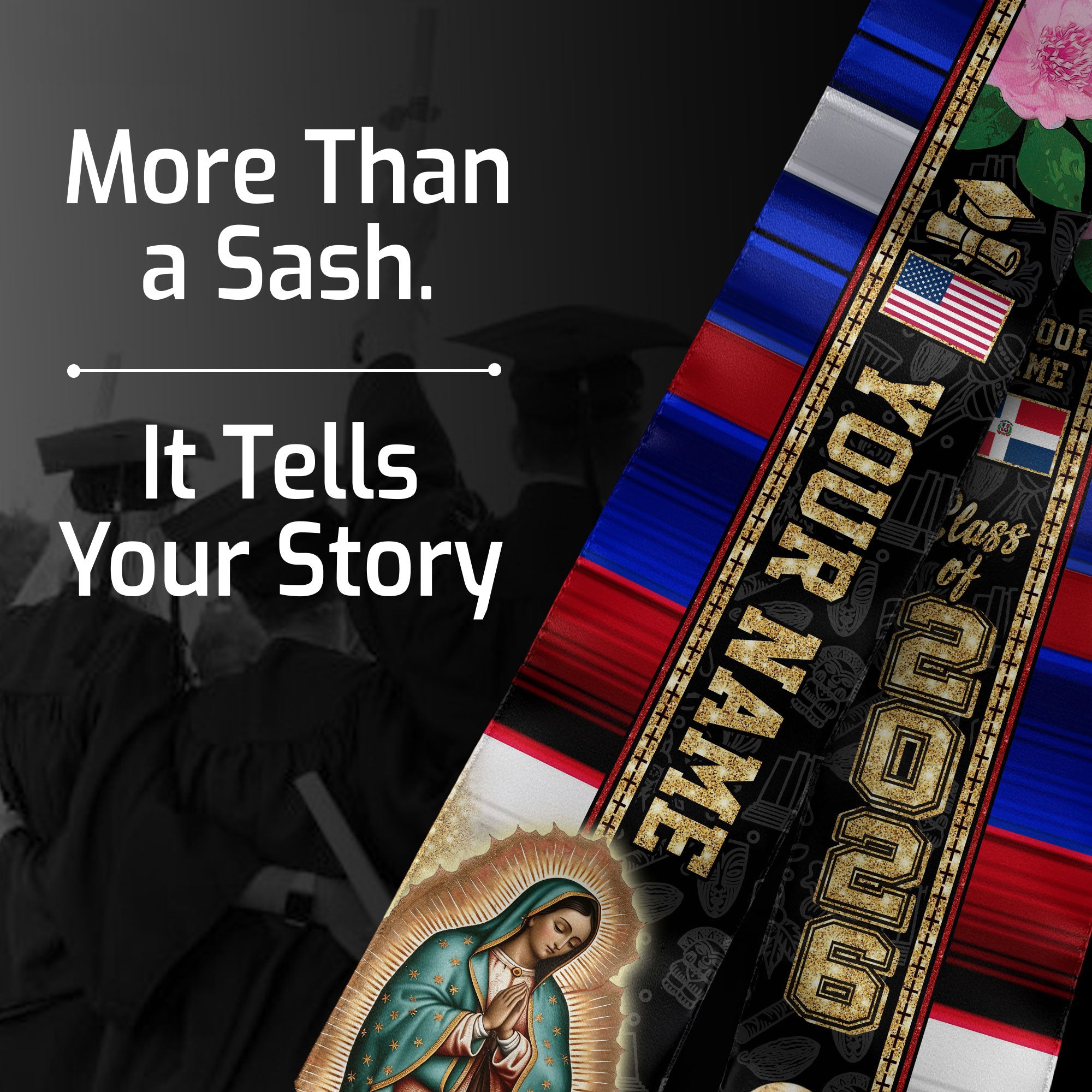 Customized Dominican Republic Graduation Sash, Flag Style Stole for Commencement 2026