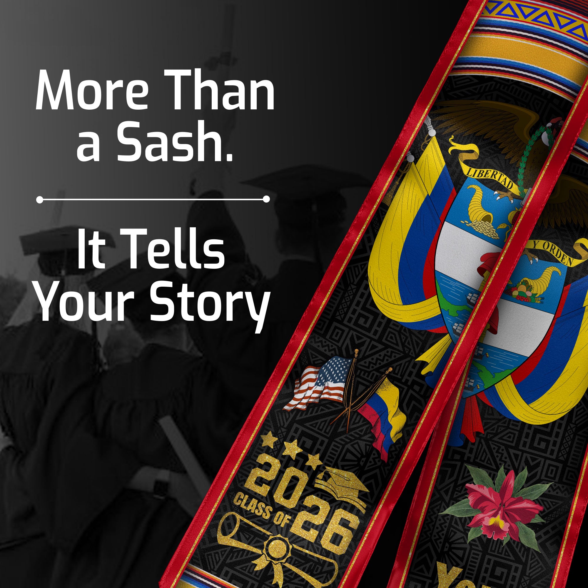 Colombia Graduation Stole 2026, Colombian Flag Sash, Personalized Gift for Grads