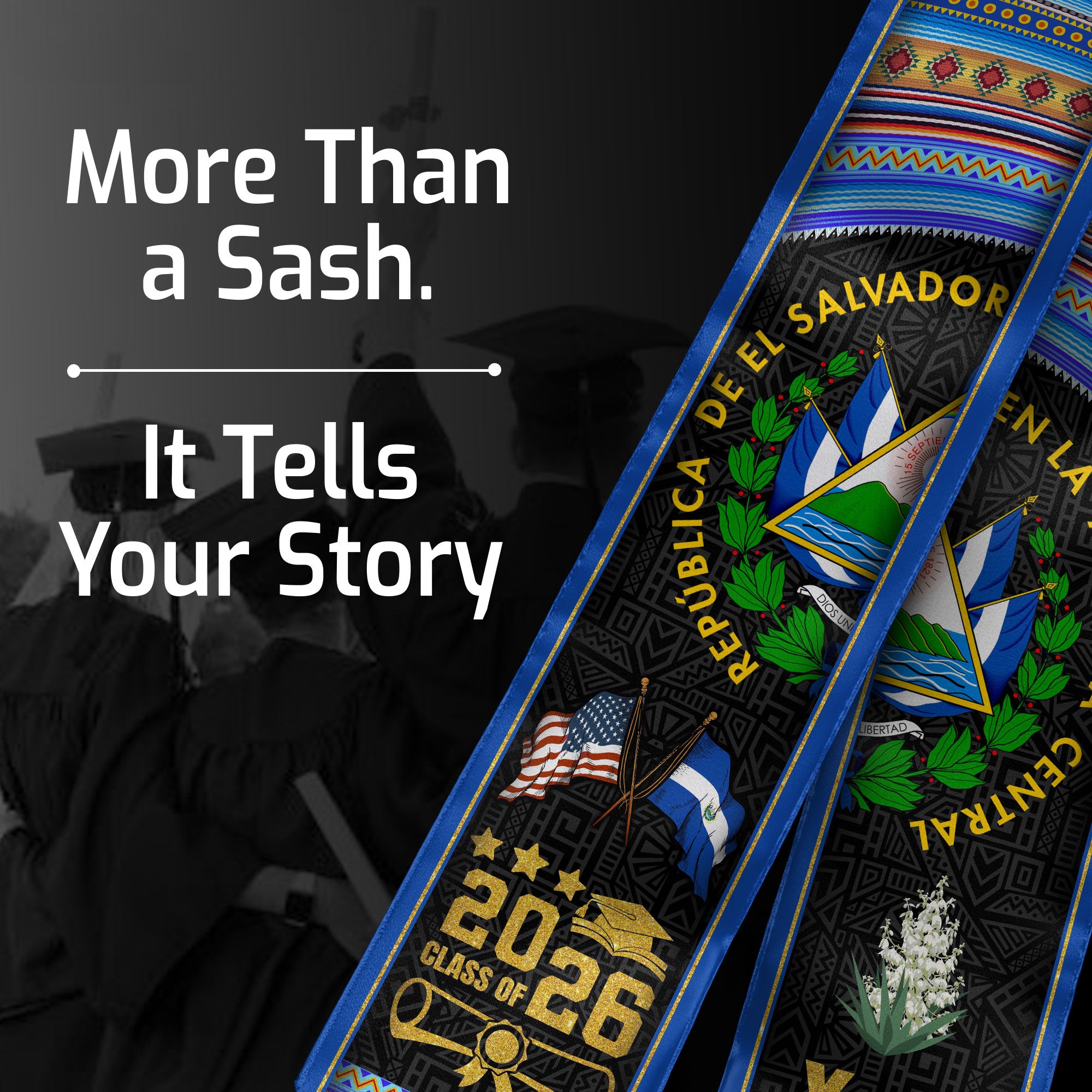 El Salvador Graduation Stole 2026, Salvadoran Flag Sash, Tailored Detail for Class of 2026