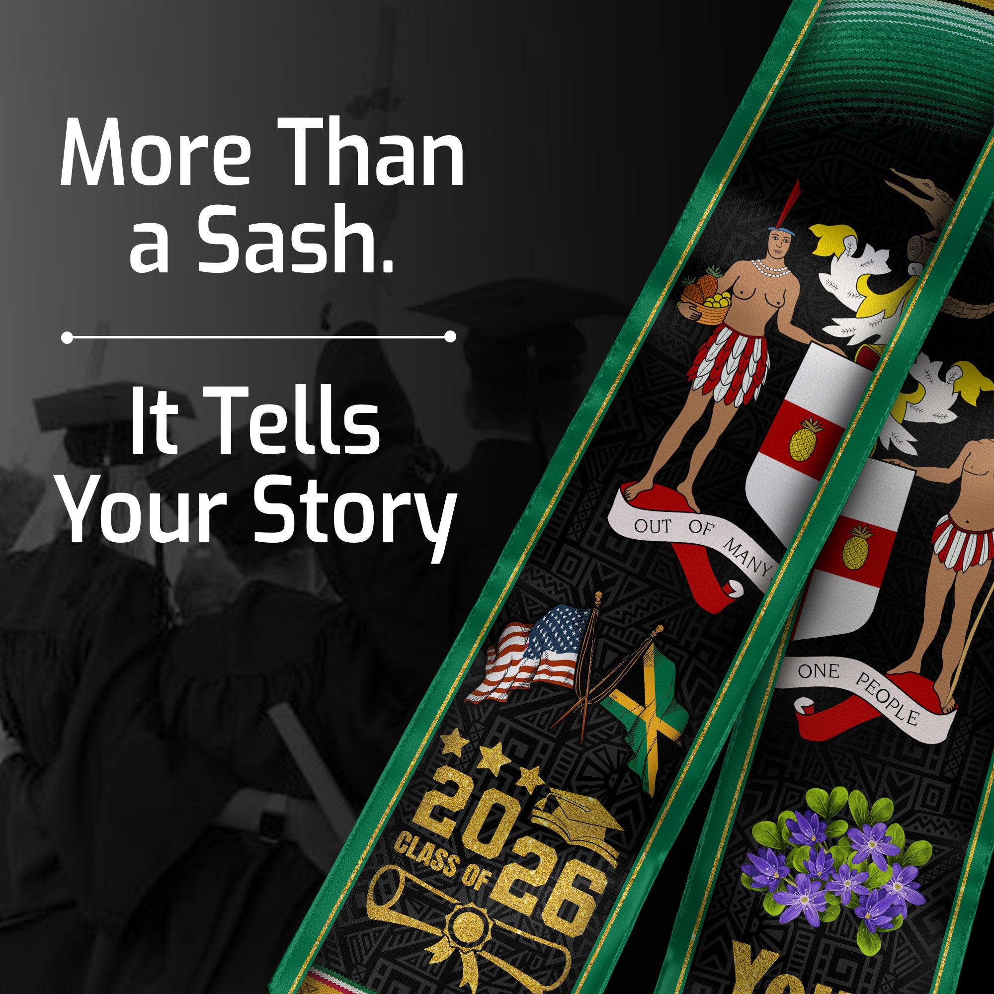 Jamaica Graduation Stole 2026, Jamaican Flag Sash, Custom Touch Option for Class of 2026