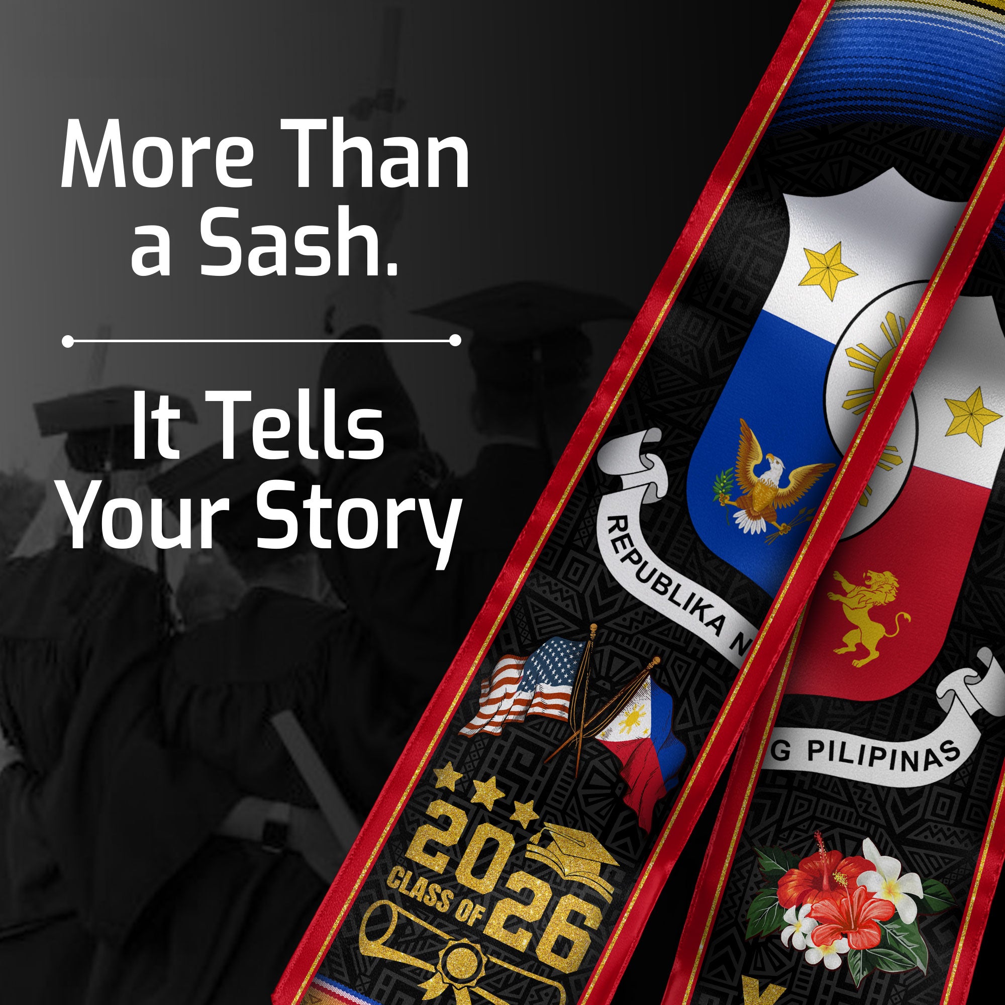 Philippines Graduation Stole 2026, Filipino Flag Sash, Tailored Detail for Class of 2026