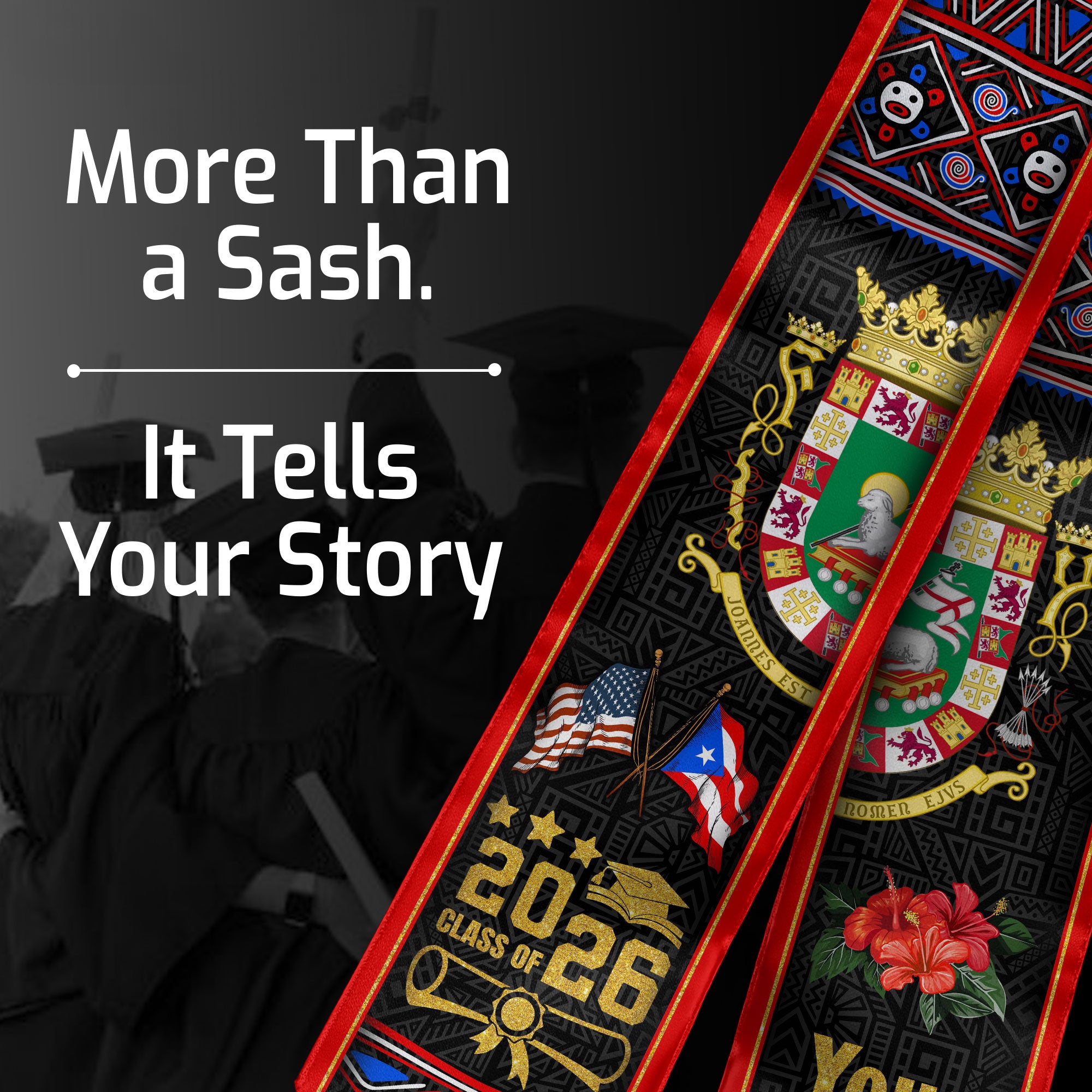 Puerto Rico Graduation Stole 2026, Puerto Rican Flag Sash, Tailored Detail for Class of 2026