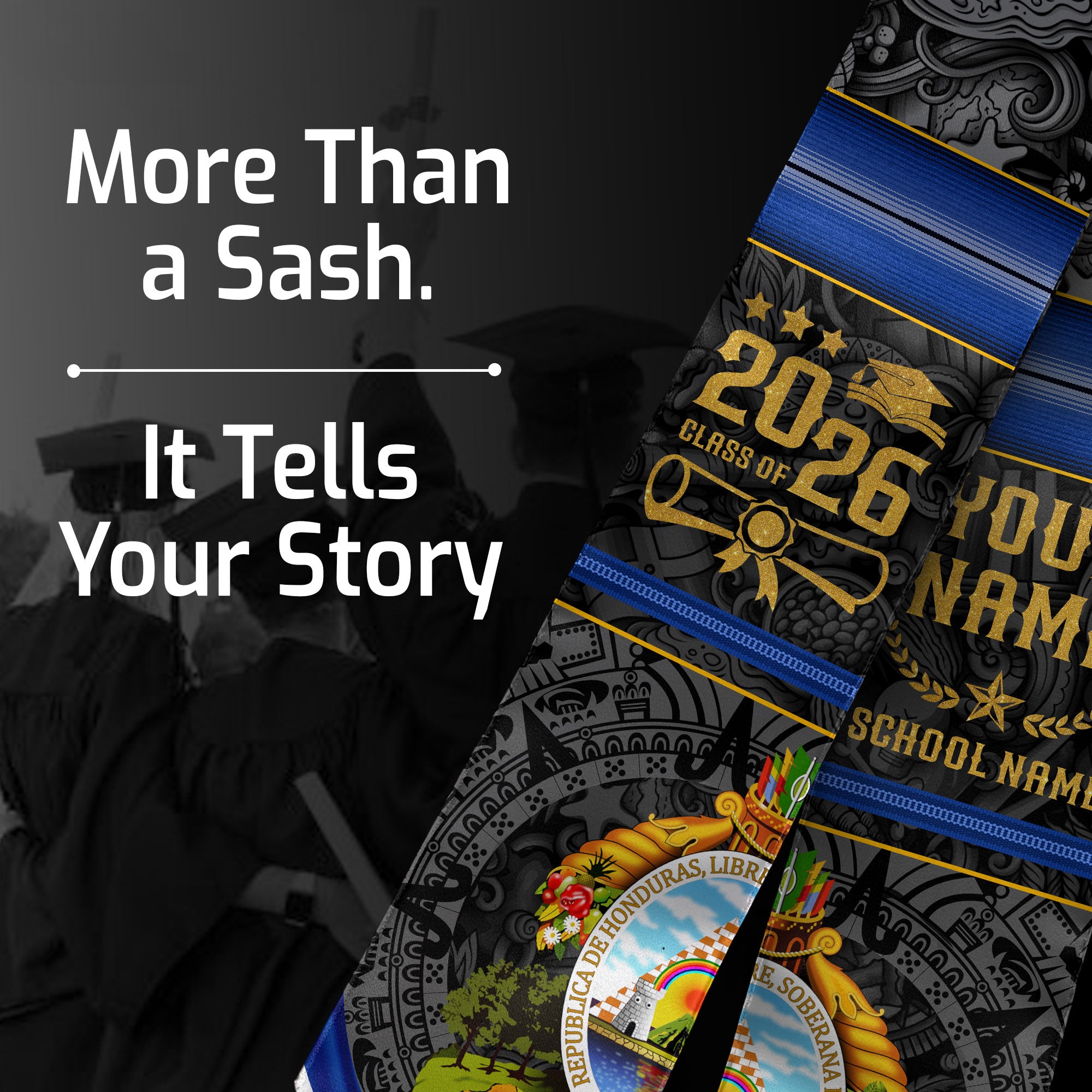Honduras Flag Graduation Stole 2026, Honduran Grad Sash, Signature Finish for 2026