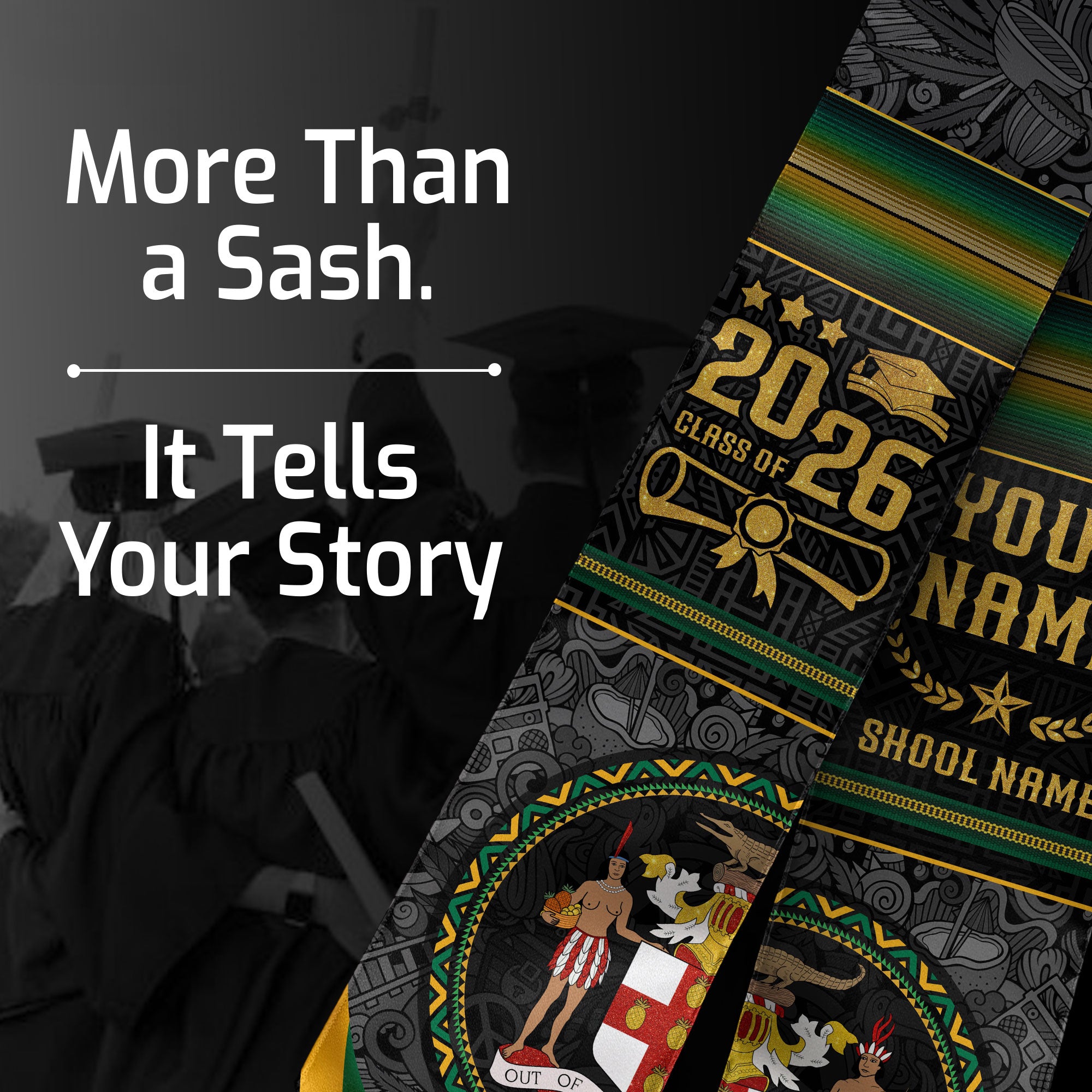 Jamaica Graduation Sash 2026, Jamaican Flag Graduation Stole, Custom Accent for 2026