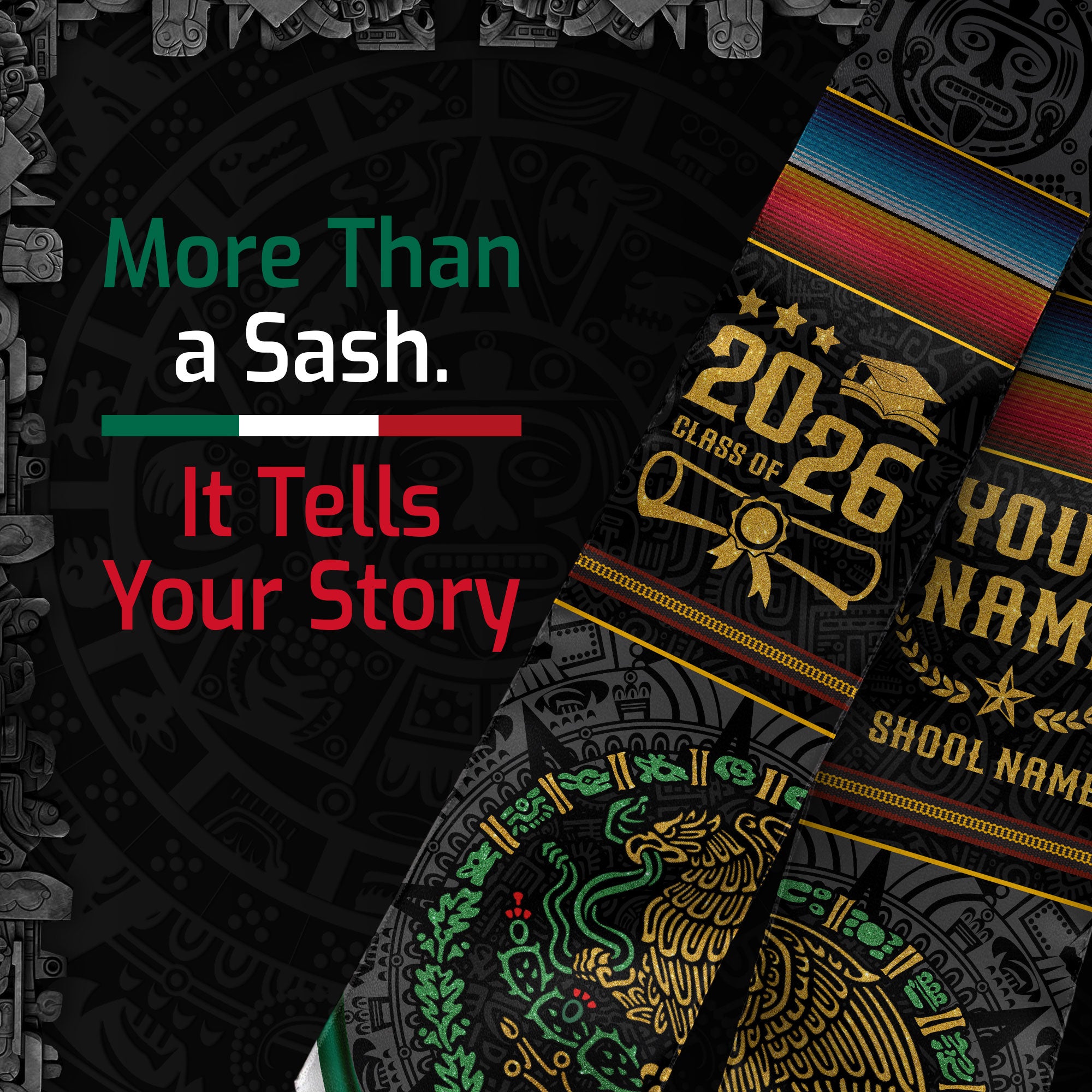 Mexico Graduation Stole 2026, Mexican American Flag Sash, Mexican Stole for Graduation