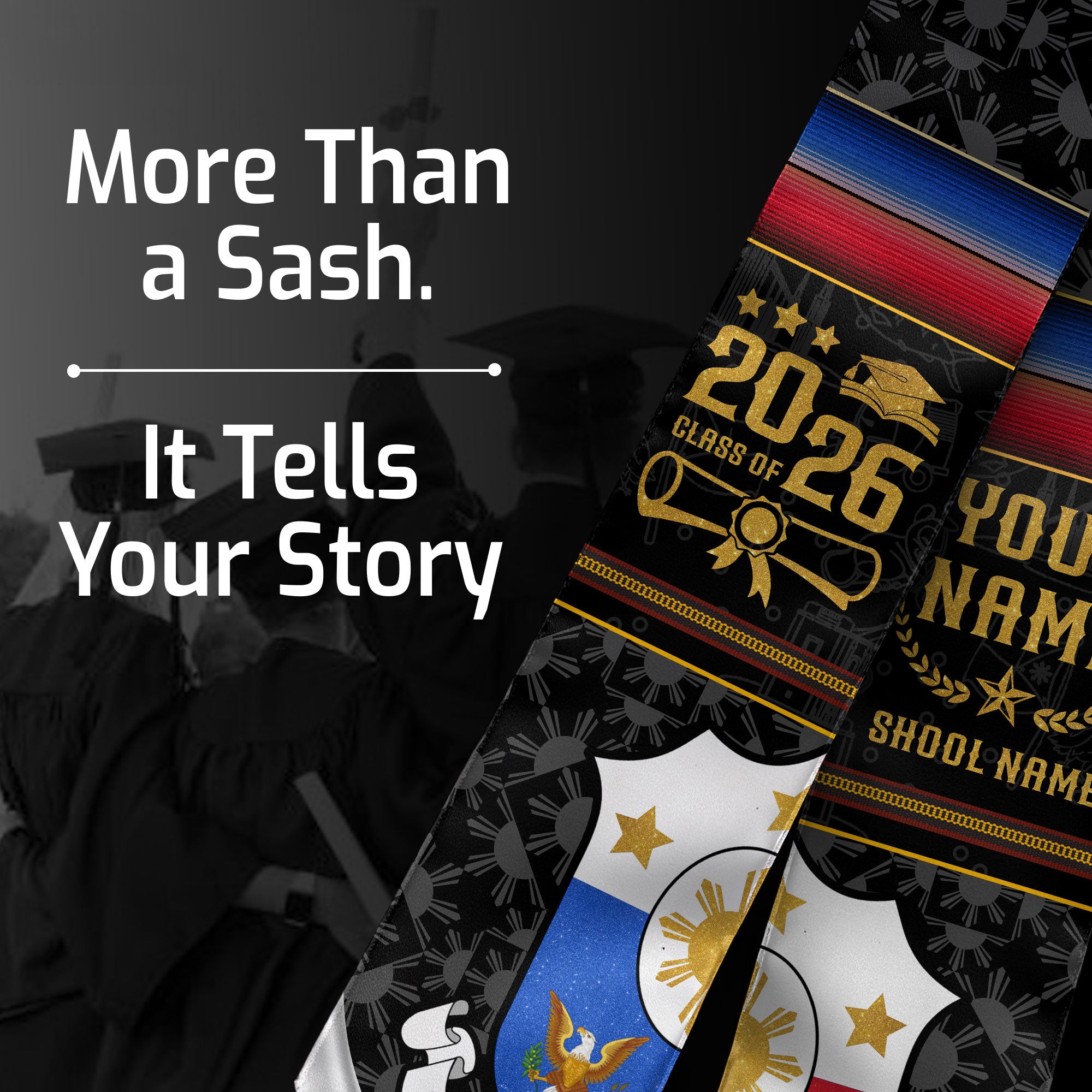 Philippines Flag Graduation Stole 2026, Filipino Grad Sash, Signature Custom Finish 2026