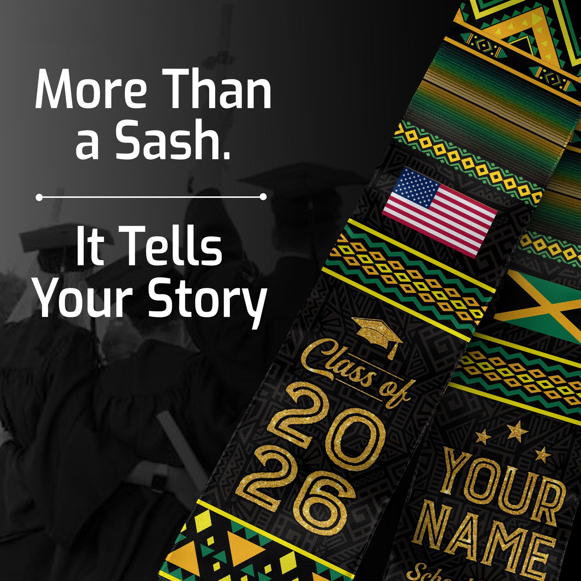 Jamaican Flag Graduation Stole 2026, Jamaica Stole Sash, Custom Finish for Graduates