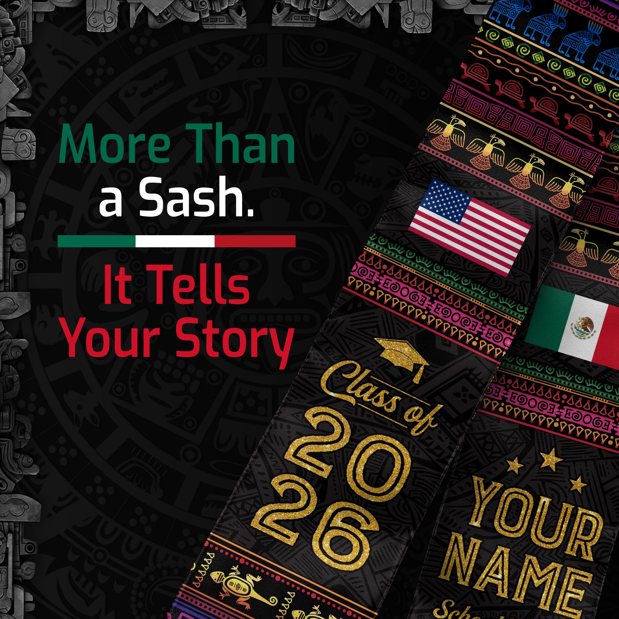 Mexican Graduation Sash 2026, Mexico Graduation Stole, Mexican American Flag Stole 2026