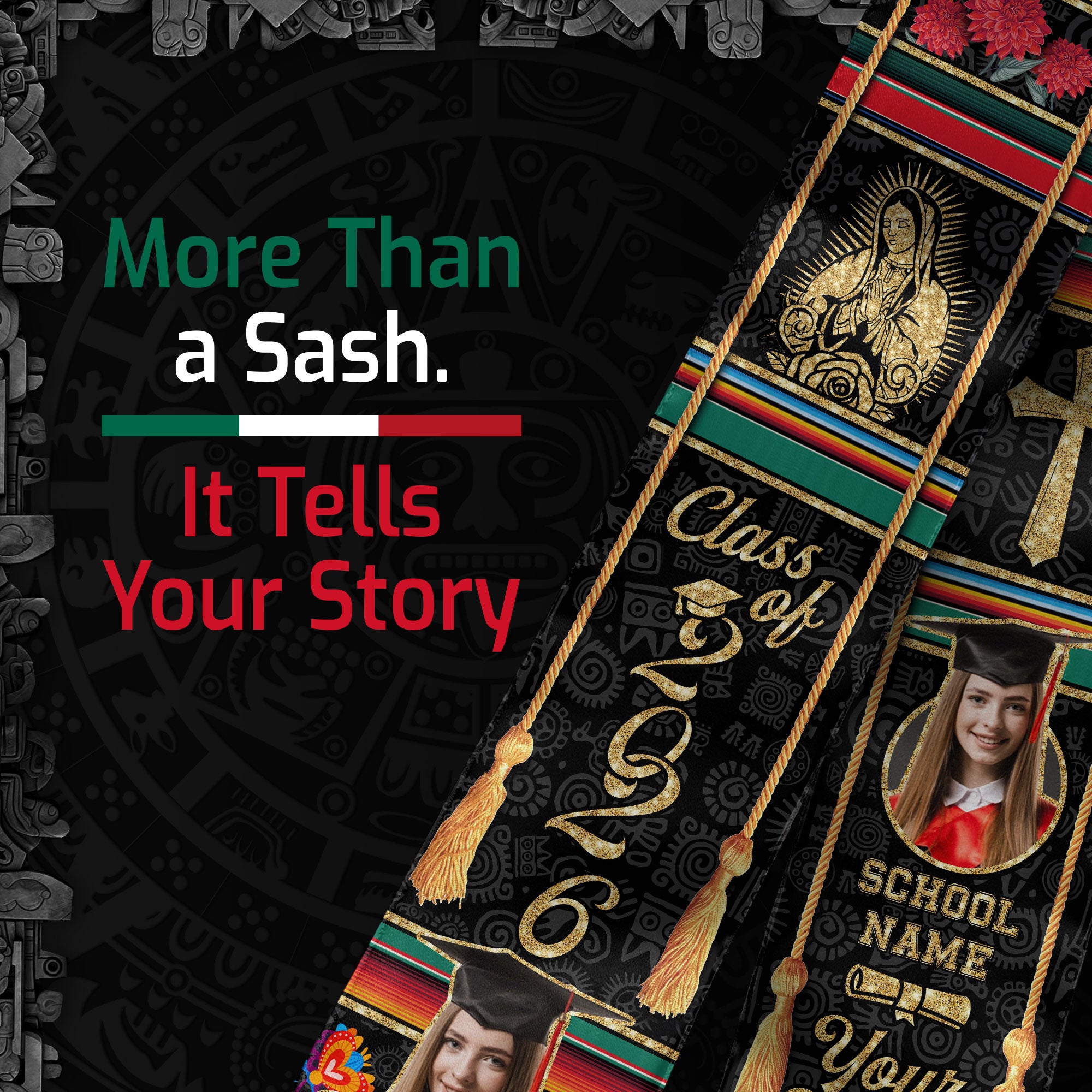 Mexican Graduation Stole 2026, Mexico Flag Sash, Custom Trim Option for Class of 2026