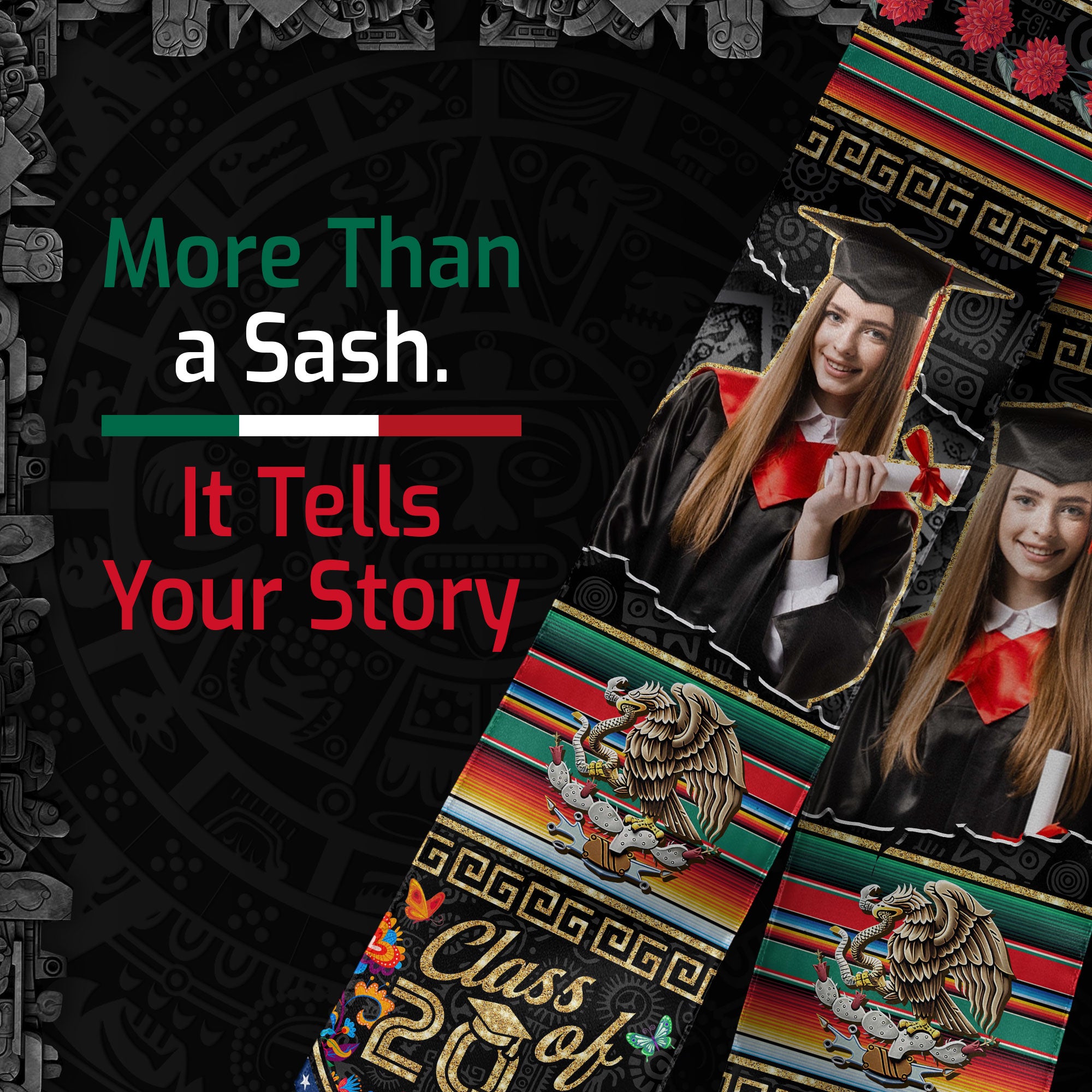 Mexico Flag Graduation Sash 2026, Mexican Grad Stole, Custom Accent Detail for Grads