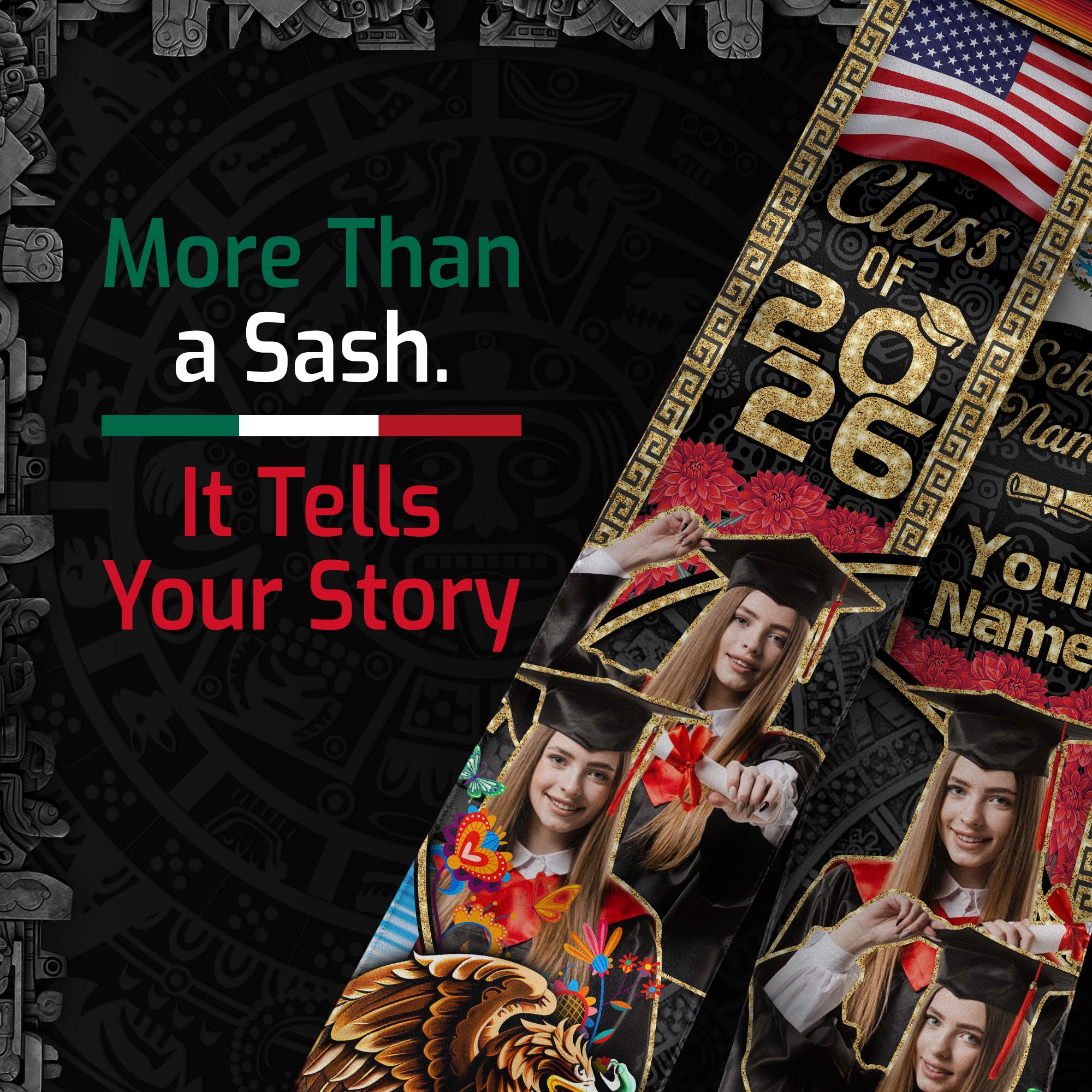 Mexico Graduation Sash 2026, Mexican Flag Graduation Stole, Custom Finish for Graduates