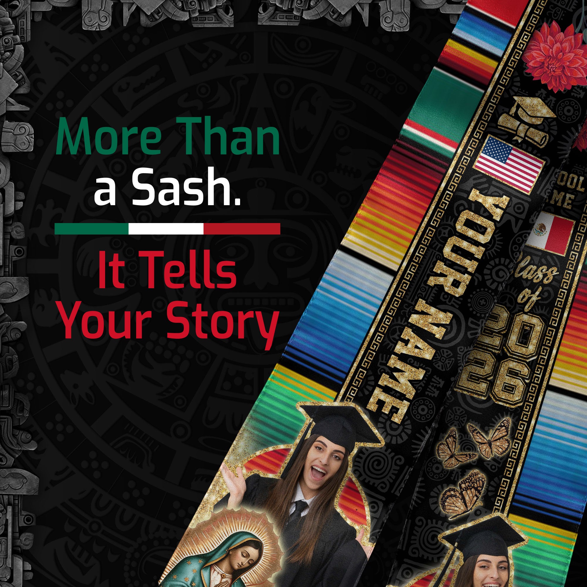 Mexican Flag Graduation Stole 2026, Mexico Stole Sash, Custom Detail Choice for 2026